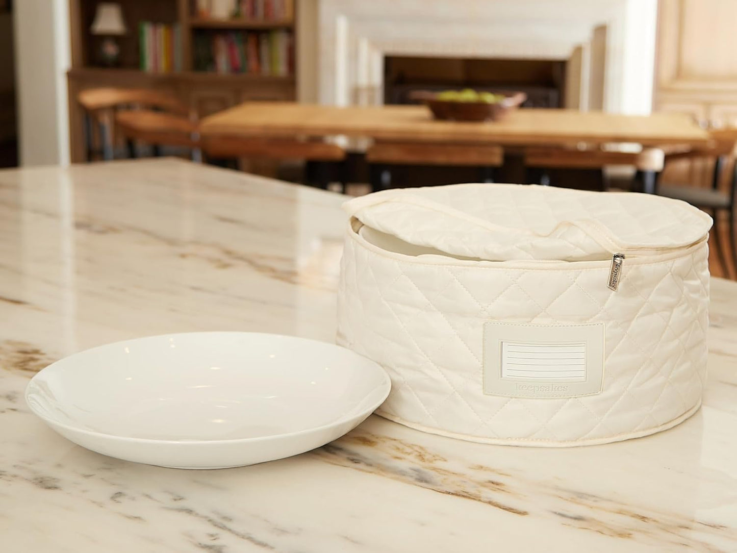 Covermates Keepsakes - Dish Storage - Padded Protection - ID Window - Stain Resistant - Machine Washable - China Storage, Cream