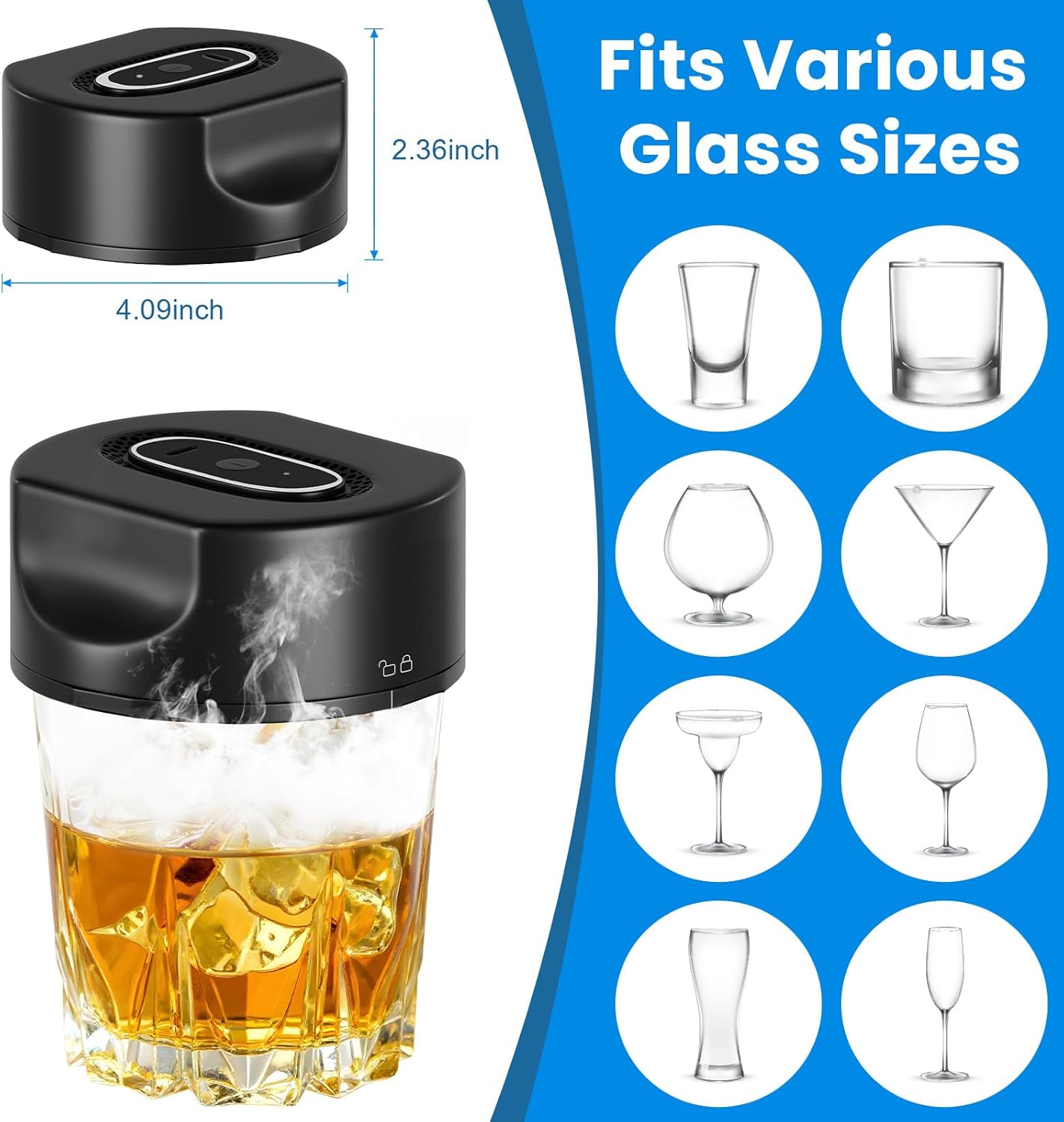 WIFEA Electric Whiskey Smoker Kit, Built-in Lighter, Old Fashioned Drink Smoker Kit with 6 Wood Chips, Rechargeable Cocktail Machine, No Butane Needed - Bourbon Whiskey Gifts for Men, Dad, Husband