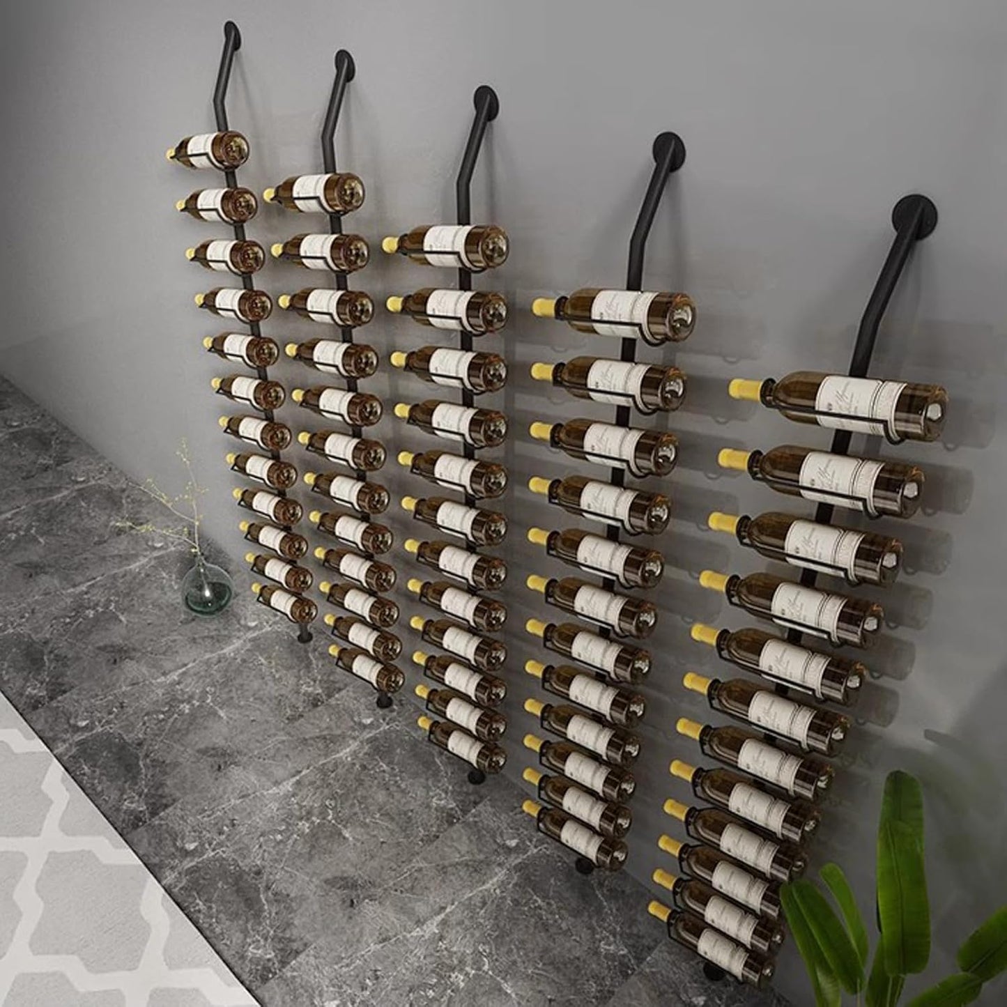 Wine Rack Wall Mounted, 72.8in High Metal Wine Bottle Holder for 12 Bottles, Kitchen Organization and Wine Storage for Commercial Restaurants Pantry Bar Wine Cellar (Black, Two rows-24 Bottles)
