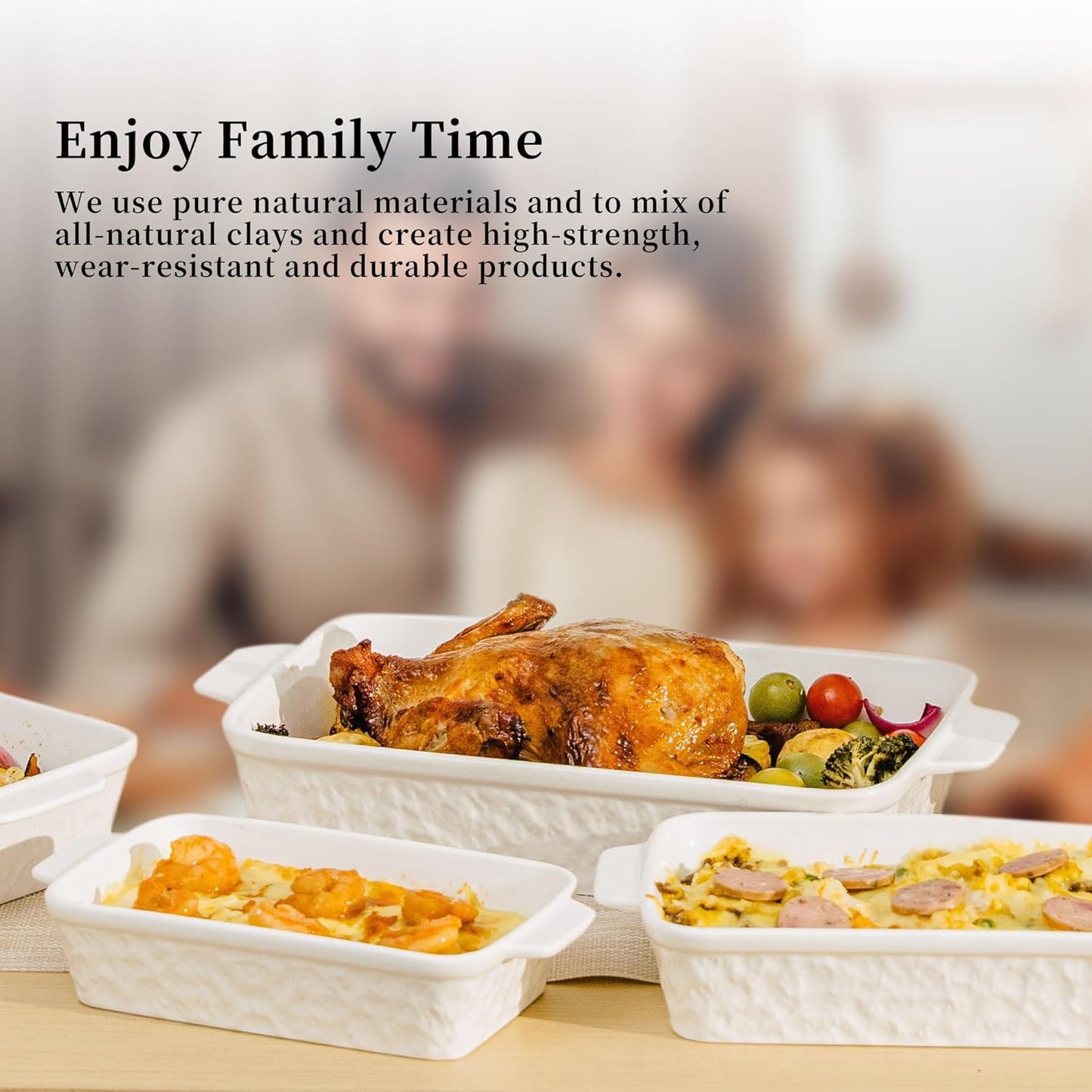 Casserole Dishes for Oven, Baking Dishes, Ceramic Bakeware Sets of 4, Rectangular Baking Pan Set with Handles for Baking, Casserole, Kitchen, Wedding Gift,White