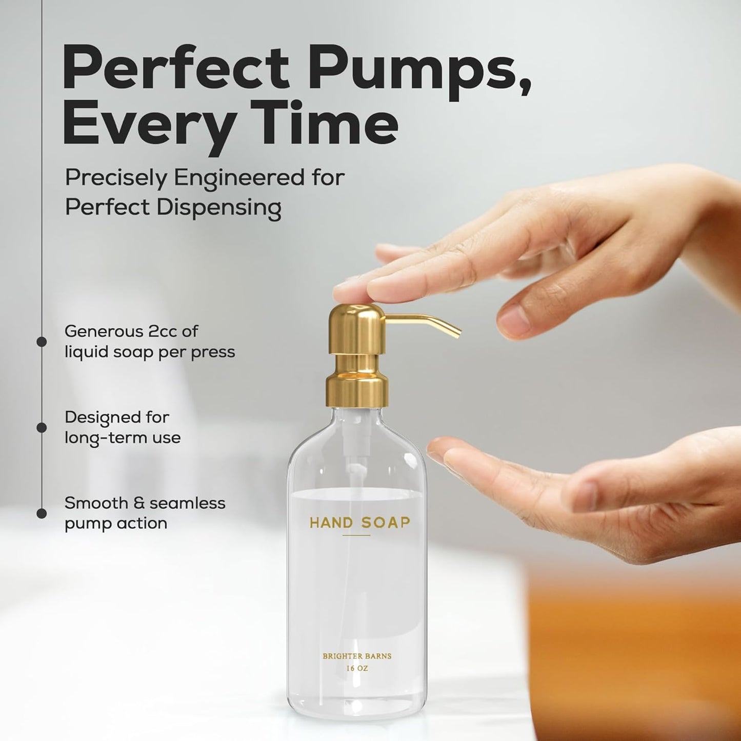 Luxury Glass Soap Dispenser Set by Brighter Barns - Hand and Dish Soap Dispenser for Kitchen Sink - Refillable Glass Bottles with Stainless Steel Pumps - Modern Gold Kitchen Decor & Accessories (Gold)