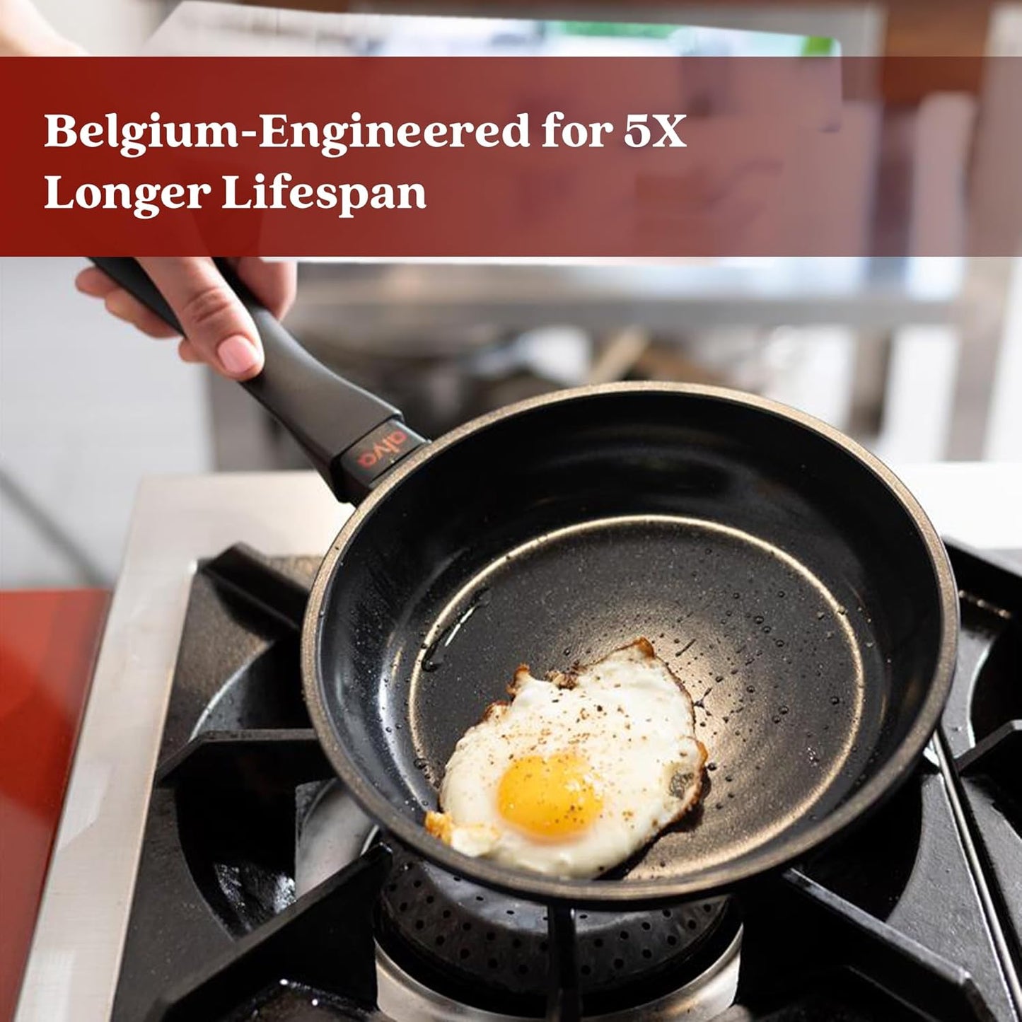 Alva Energy 12.6″ Non‑Toxic Ceramic Frying Pan – PFAS/PTFE‑Free, Induction‑Safe Recycled Aluminum – Fast, Even Heat with Stay‑Cool Handle, Lightweight for Everyday Cooking