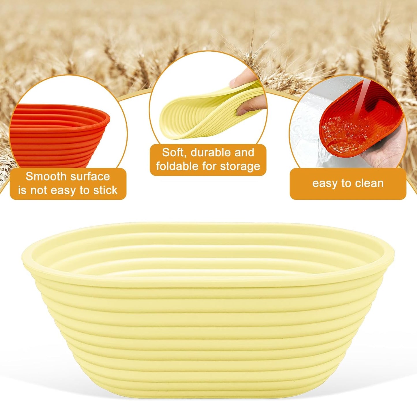 Silicone Banneton, Sourdough Bread Baskets (Set of 6, 6.5 Inch), Oval Proofing Bread Bowls with Starter Kit, Bread Making Baking Supplies