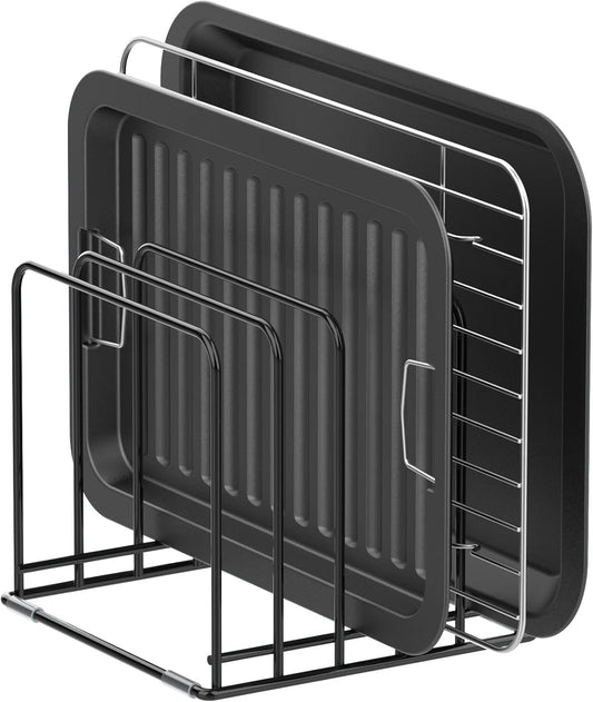 Kitchen Cabinet Organizer, Steel Cookware Holder, Divided Holder with 5 Slots for Skillets Baking Tray and Chopping Board Rack - Baking Pan Holder Storage (1 PC)