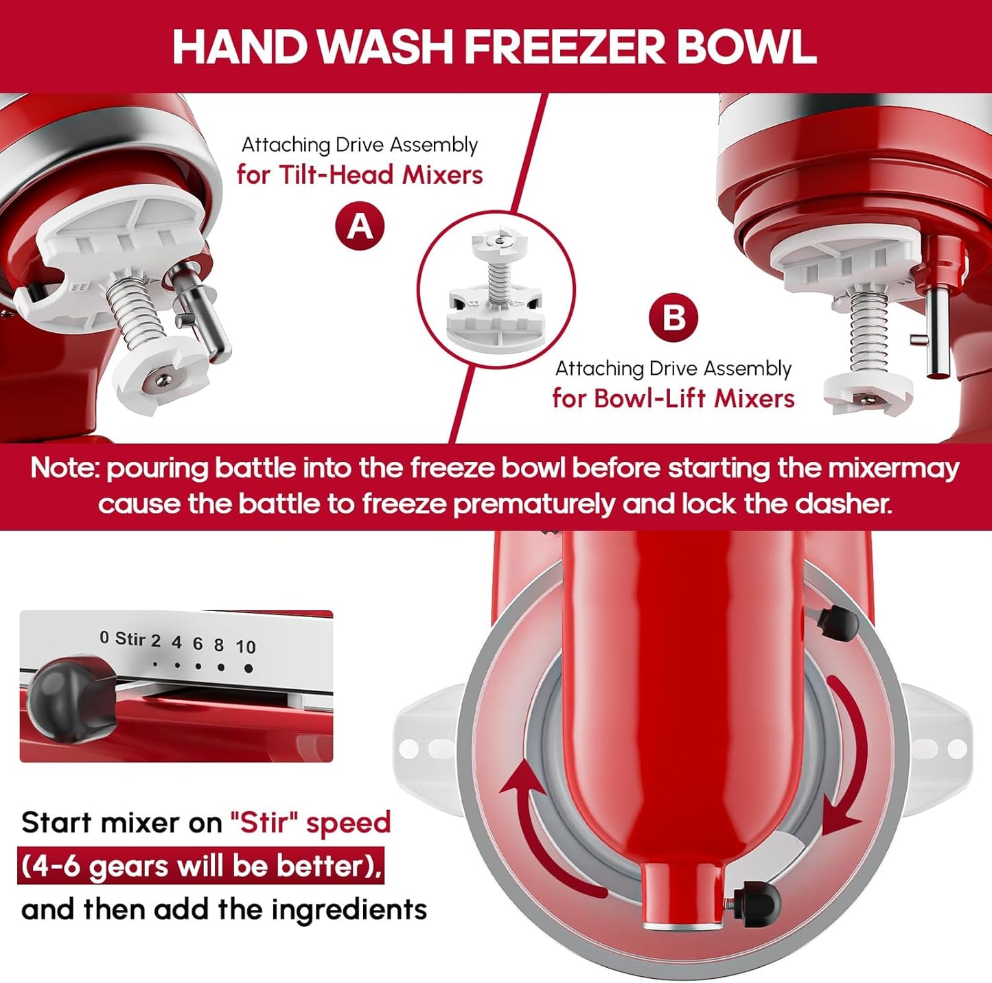 InnoMoon Ice Cream Maker Attachment for KitchenAid Stand Mixer, Compatible for Kitchenaid 4.5QT/5QT/6QT/7QT Stand Mixer, 2-Quart Frozen Yogurt, Sorbet Gelato Maker, Kitchen aid Ice Cream Maker(White)