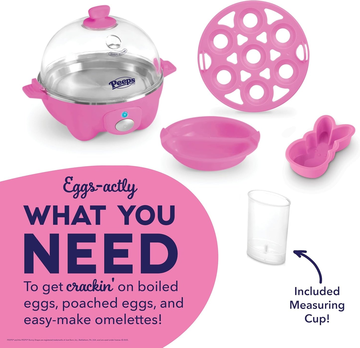 PEEPS x Dash Bunny Rapid Egg Cooker: 7 Egg Capacity Electric Egg Cooker for Hard Boiled Eggs, Poached Eggs, Scrambled Eggs, or Omelets with Auto Shut off Feature - Pink