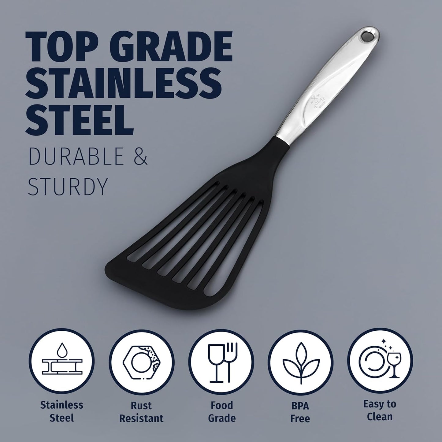 Zulay Kitchen Premium Fish Spatula Stainless Steel - Slotted, Non-Stick & Easy to Clean Fish Turner with Ergonomic Handle - Perfect for Cooking & Dishwasher Safe 12.8"