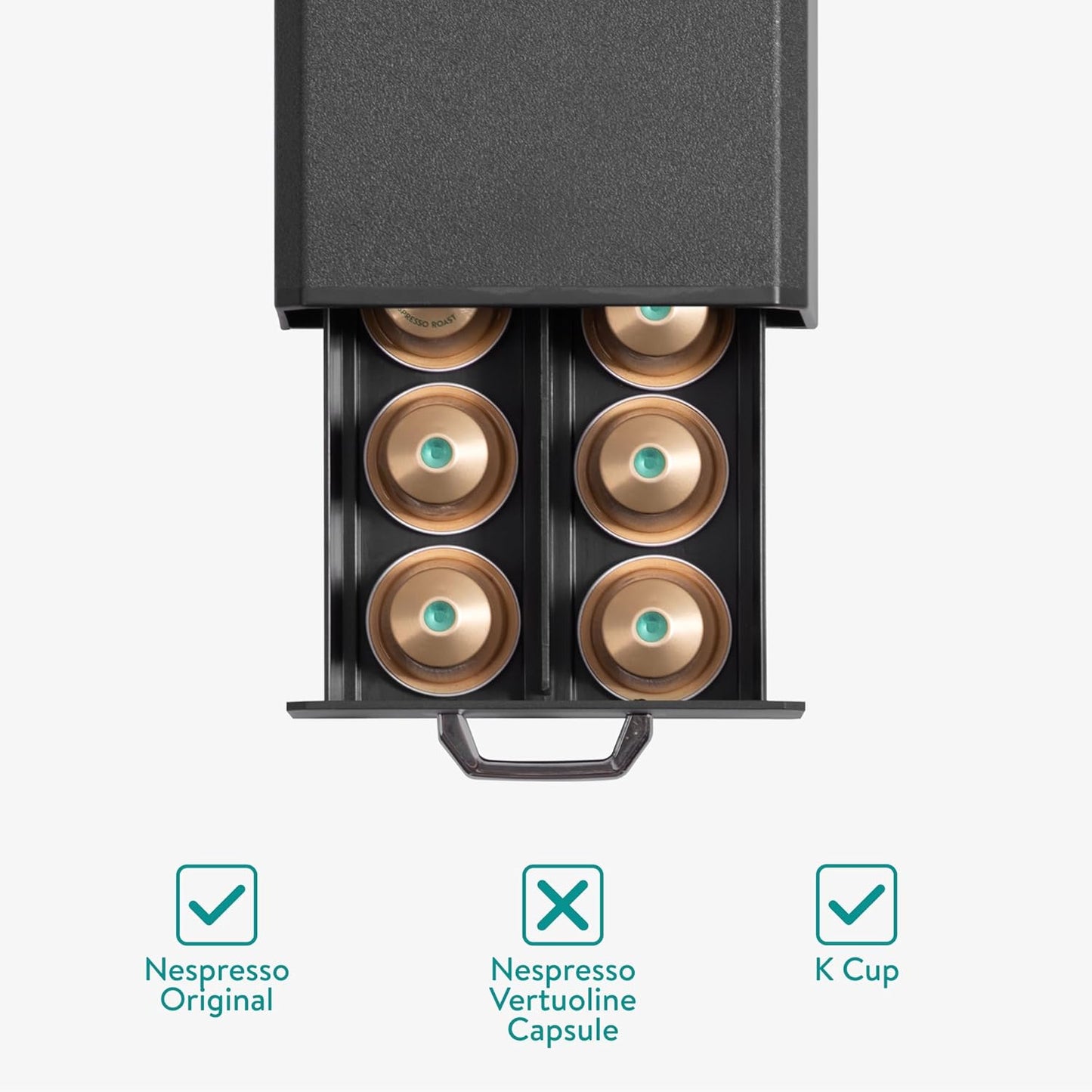 Navaris Coffee Pod Holder, Black - Compact, Space Saving Coffee Capsule Storage Holders - Durable Espresso Organiser Station - Coffee Machine Drawer Ideal for Small Kitchens