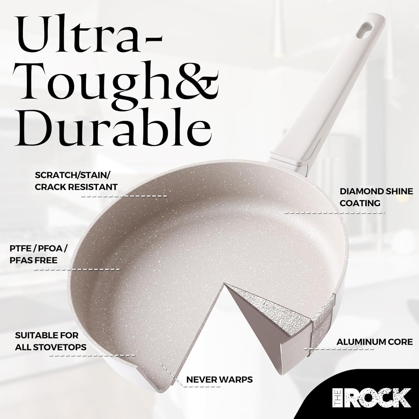 THE ROCK SOHO 8-Inch Ceramic Non Stick Frying Pan – Nothing Sticks, Never Warps, Lasts Longer, Non Toxic Skillet with Heat-Resistant Handle, PTFE PFOA & PFAS Free, Oven & Dishwasher Safe, Cream