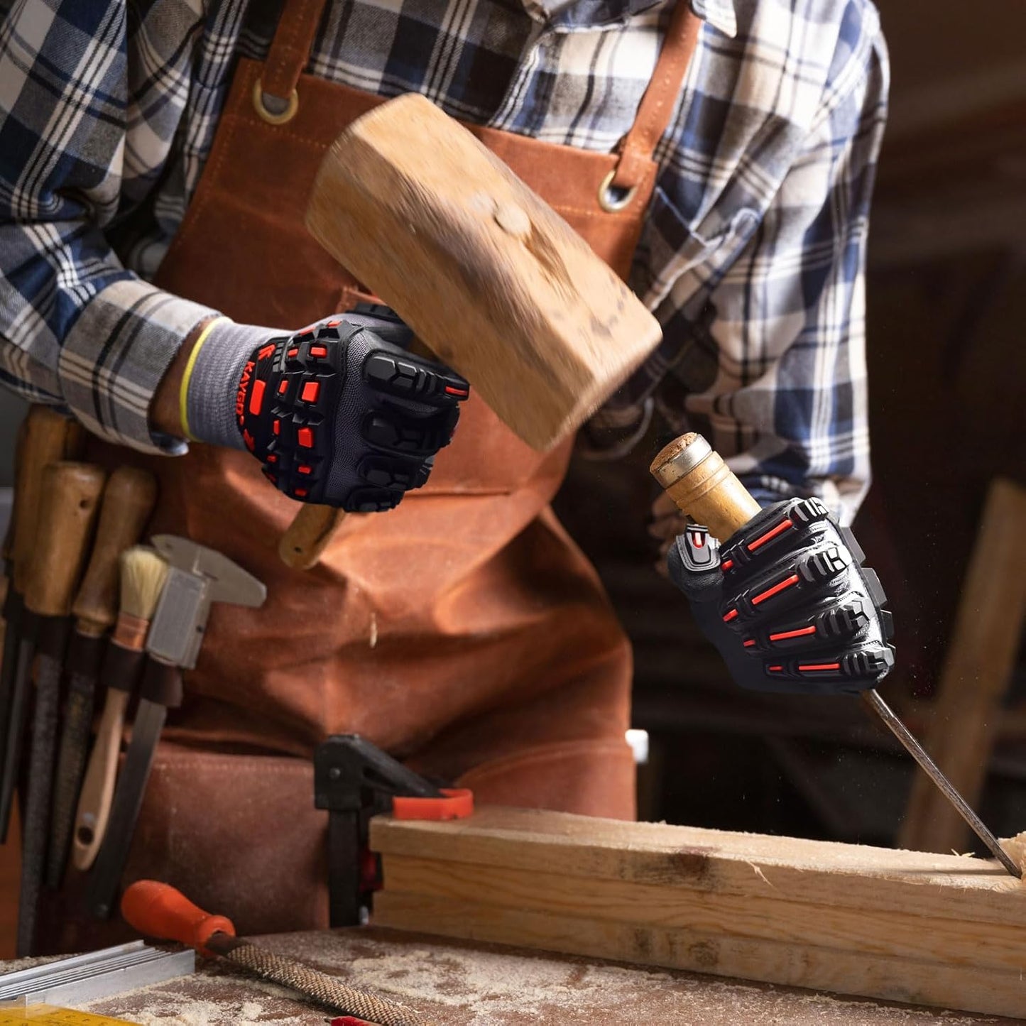 KAYGO Impact Reducing Work Gloves for Men, 3Pairs KG18N TPR Safety Work Gloves MicroFoam Nitrile Coated, Seamless Knit Nylon, Ideal for General Purpose, M