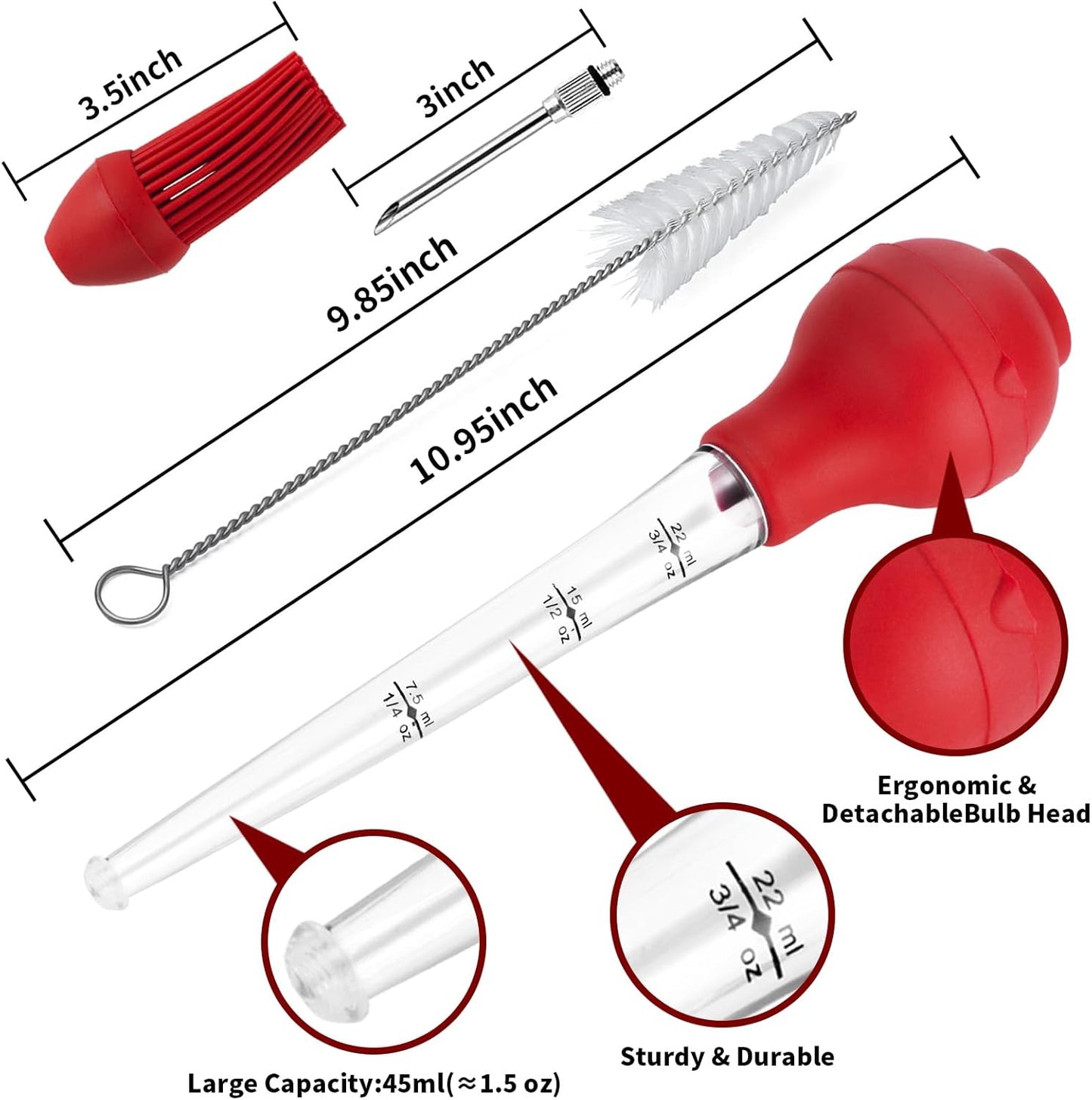 Turkey Baster, Premium Baster Tool for Cooking-Baster Syringe for Home Baking and Roaster Turkey, Include Detachable Silicone Bulb, 2 Meat Marinade Injector Needles for Thanksgiving