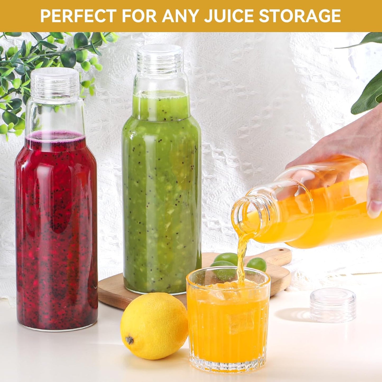 34 Oz Glass Juice Bottles with Lids, Glass Bottles, BPA Free, Borosilicate Glass for Juicing, Smoothies, Infused Water, Beverage Storage, Shaker Bottles (1 Pack)