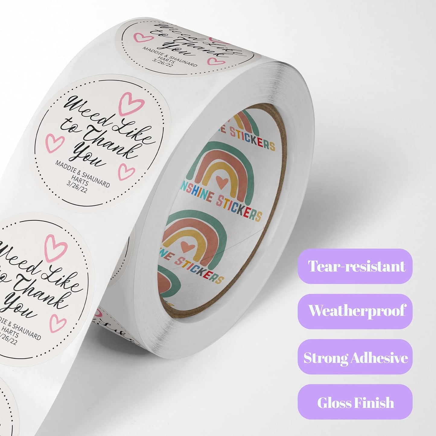 150 Custom Circle/Square BOPP Roll Labels- Personalized Stickers for Business Logo, Party, Wedding Favor, Baby Shower-Any Design Text + Image, Matte/Gloss Finish (4 * 2 Inch)