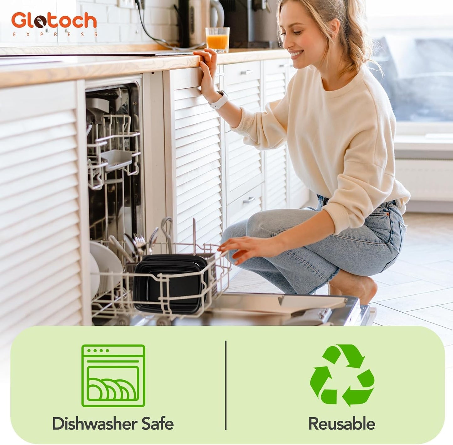 Glotoch Meal Prep Containers Reusable with Lids, 24oz 10 Pack (20-Piece) Food Storage Containers Microwave,Freezer,Dishwasher Safe, Leakproof & BPA Free Durable Plastic Bento Box To Go Take Out