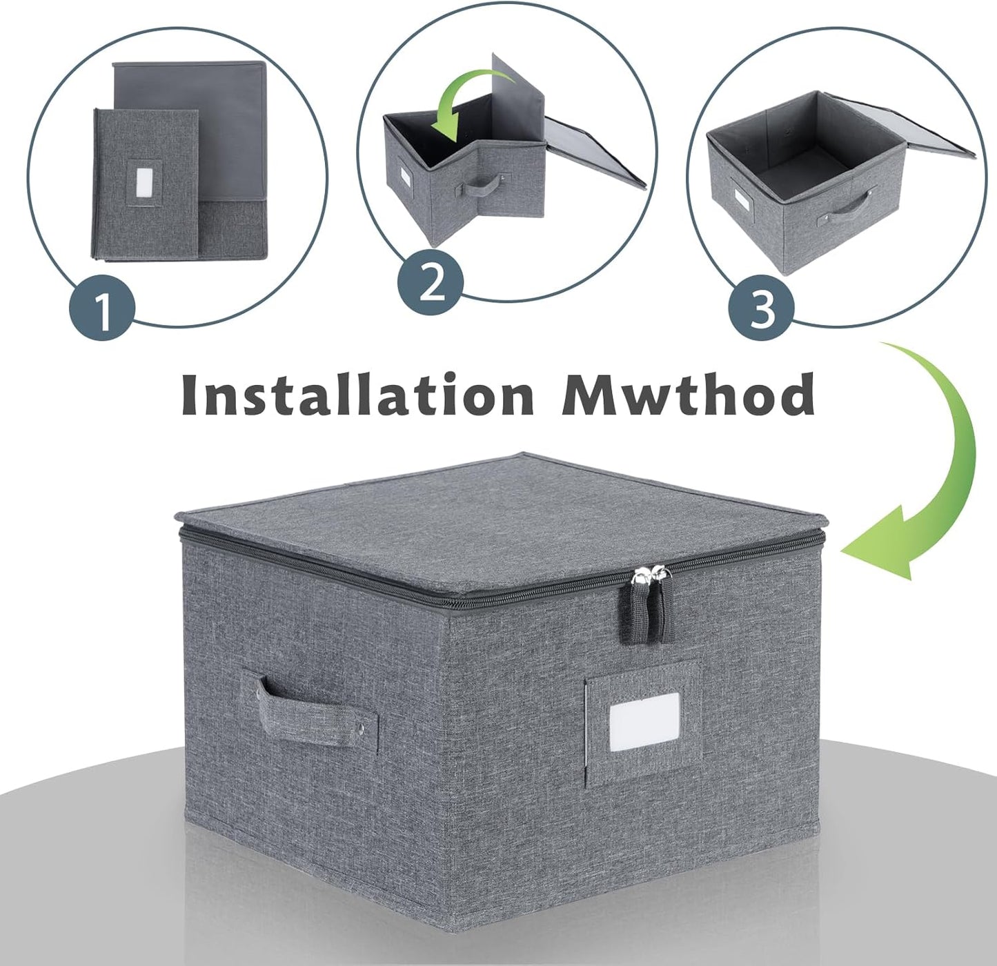 popoly China Storage Containers Inside 12" W x 8" H, Dinnerware Storage Box for Dishes Plate Storage with 24 Felt Dividers, Hold 24 Plates, Hard Shell and Stackable（4PACK