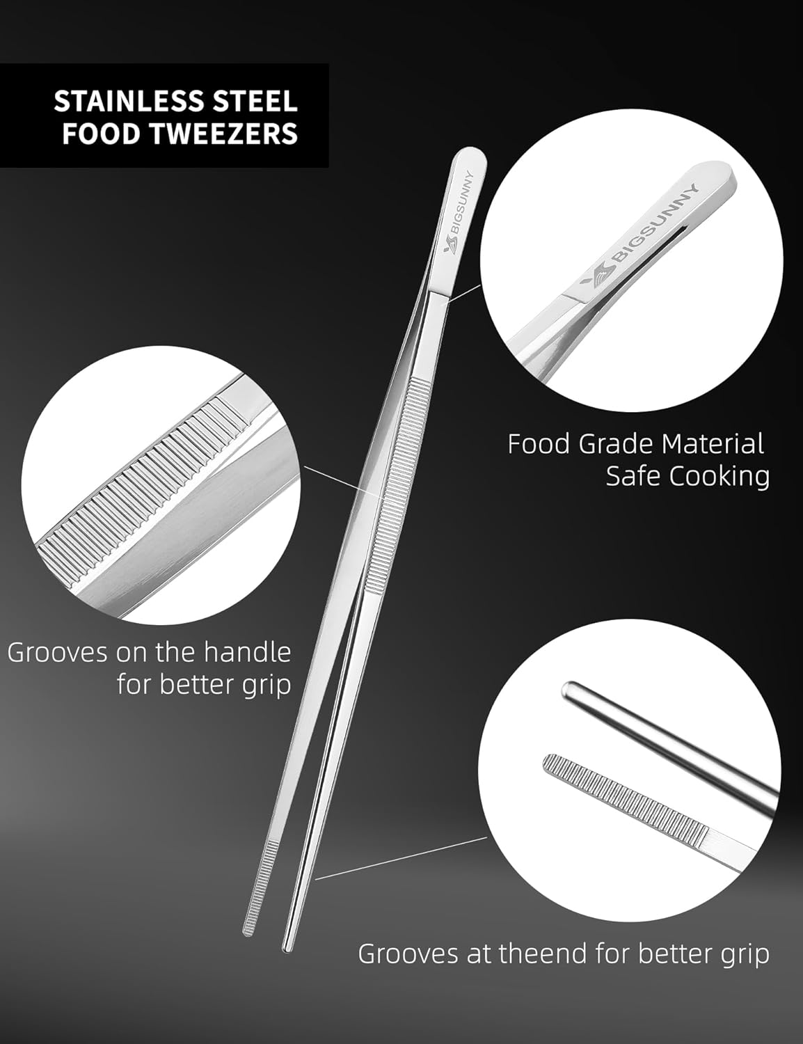 MSY BIGSUNNY 10 Inch Kitchen Food Tweezers Fine Stainless Steel Tweezer Tongs, Multi-function Kitchen Serving Tongs - Set of 2