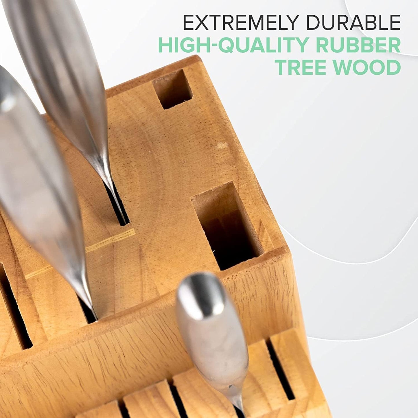 Coninx Rubber Wood Kitchen Knife Block - 15 Slots Knife Holder - Professional Quality Wood Knife Organizer - Secure Knife Stand To Keep Knives Neat & Sharp - Knife Blocks for Kitchen Knife Storage