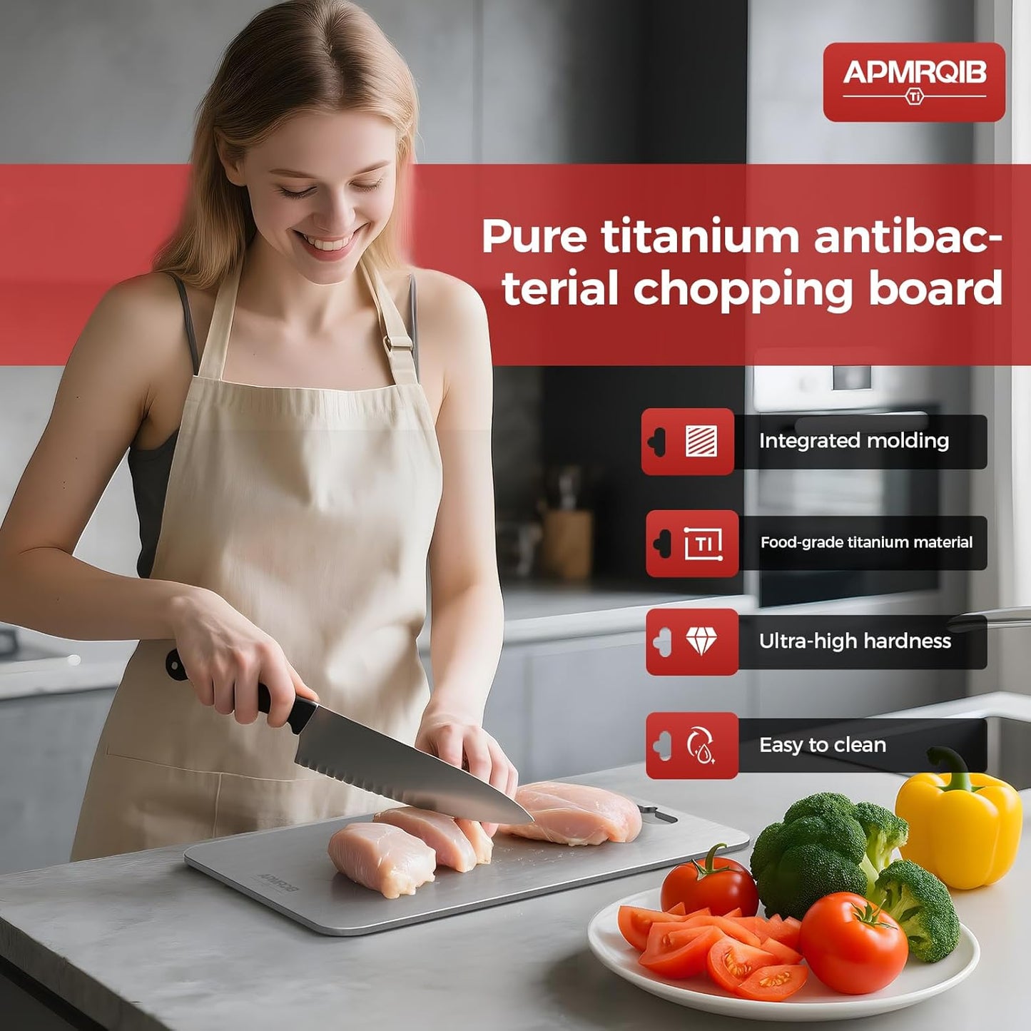 Titanium Cutting Boards for Kitchen, 100% Pure Titanium Cutting Boards Double Sided Non Toxic Cutting Board, Hygiene Durable Dishwasher Safe 10.5”×6.5”