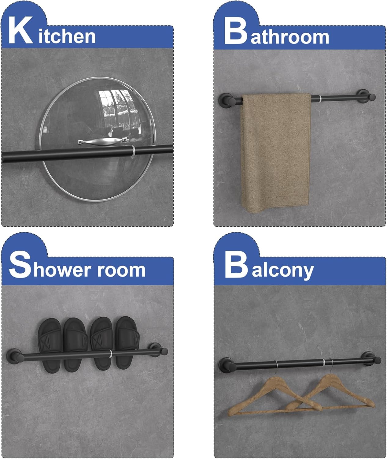 Towel Bar Adjustable Bathroom Towel Holder, HOMOTEK Size from 14 Inch to 24.5 Inch Single Towel Racks, Towel Hanger Hook for Bathroom, Kitchen(Thickened 1 Pack Matte Black)