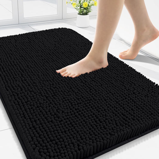 Arotive Bathroom Rugs 30x20, Extra Soft Absorbent Shaggy Chenille Bath Rugs, Machine Washable Rubber Backing Non-Slip Bath Mats for Bathroom Floor Tub and Shower, Home Decor Accessories, Black