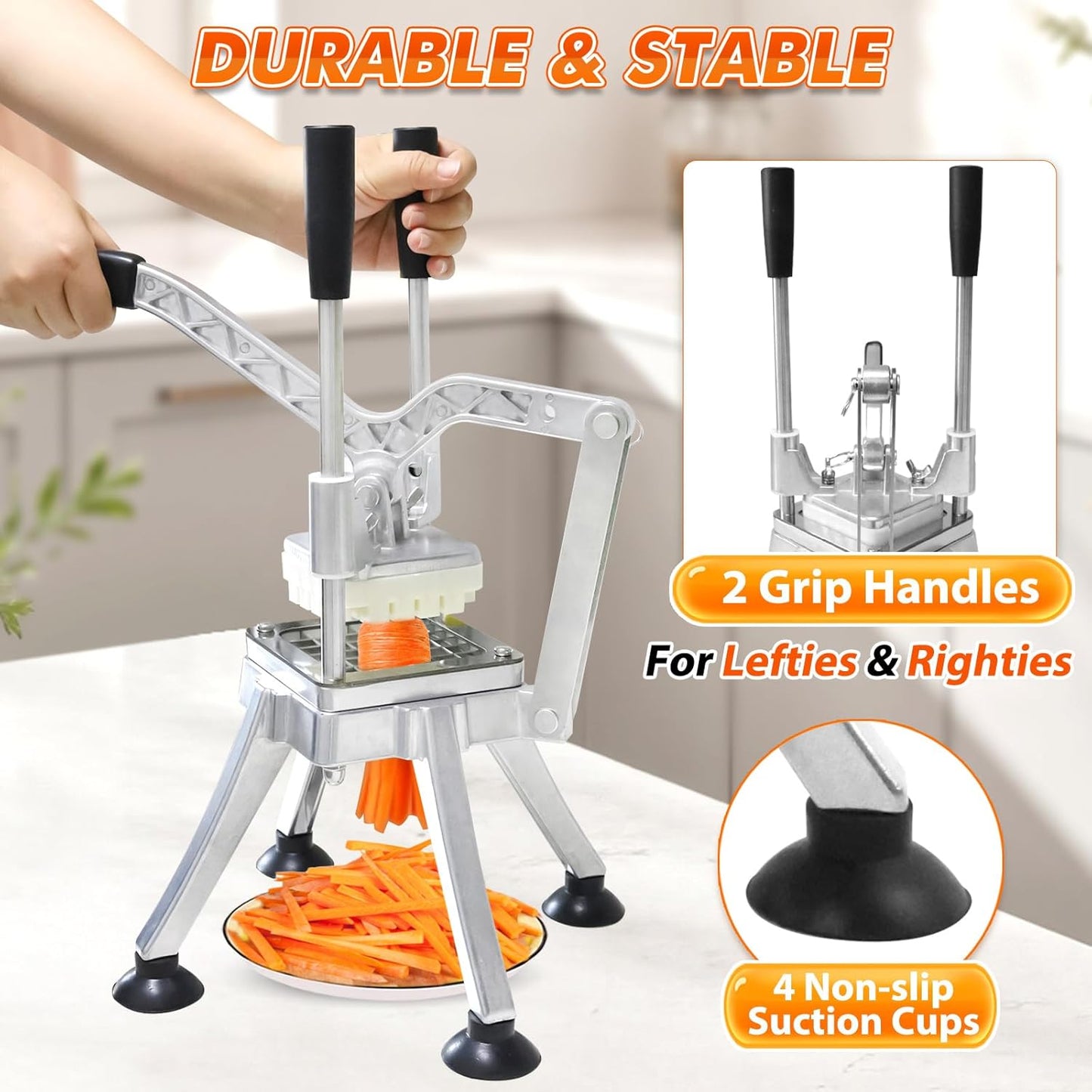 Anatole Commercial French Fry Cutter with 1/4'' 3/8'' 1/2'' 8-Wedges Stainless Steel Blades Vertical Potato Slicer Manual Vegetable Chopper for Onion Carrot Lemon
