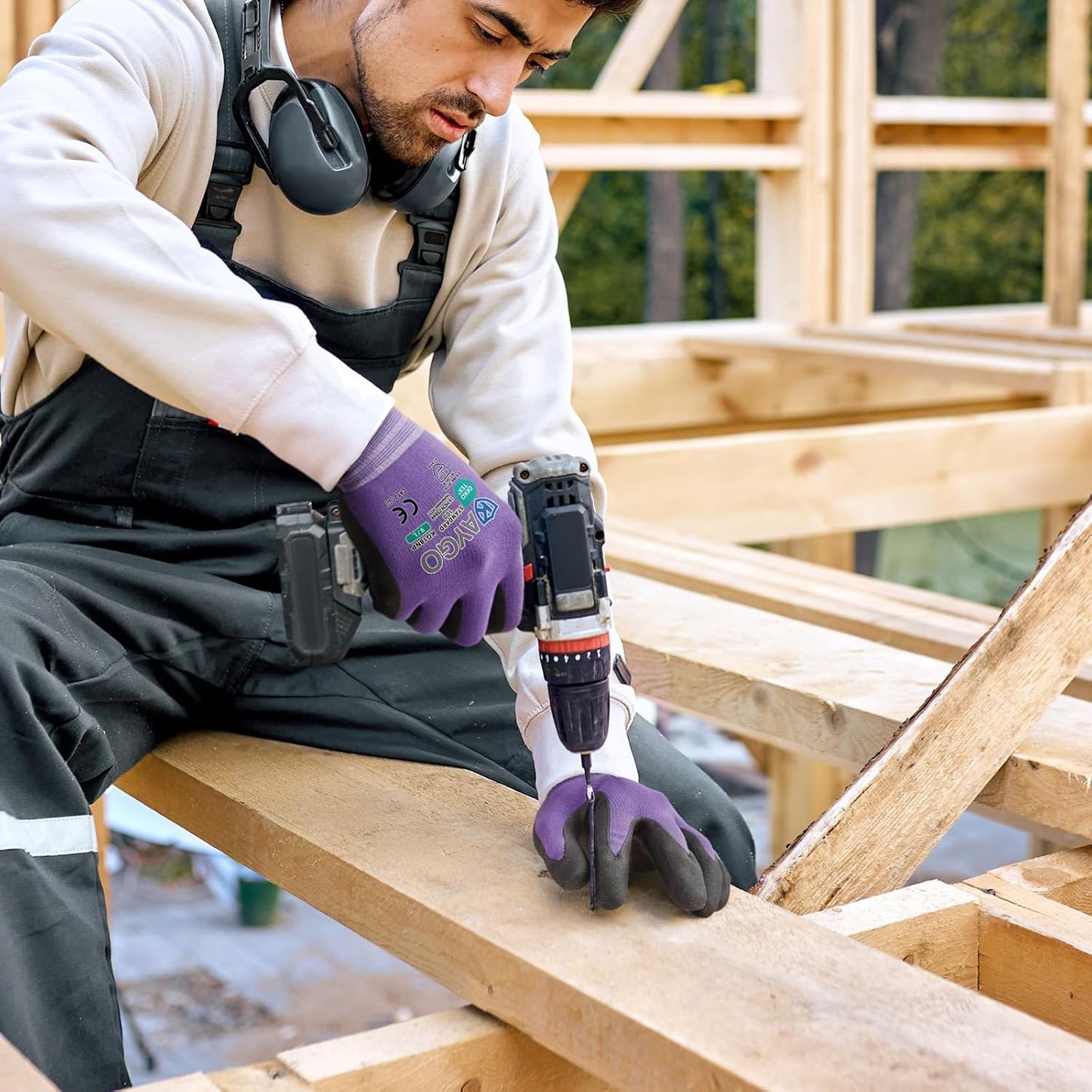 KAYGO Safety Work Gloves MicroFoam Nitrile Coated, 12 Pairs KG18NB,Seamless Knit Nylon Glove for Men and Women, Ideal for Automotive,Warehouse,Construction (S, Purple)