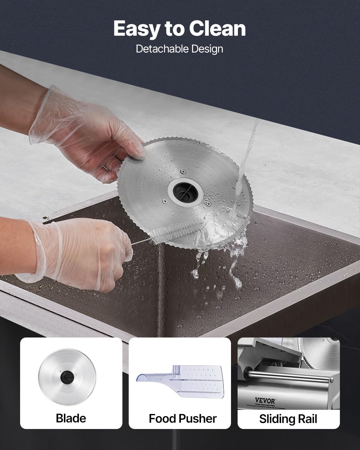 VEVOR Meat Slicer, 180W Electric Deli Food Slicer, 7.5 inch Meat Cutter with a Premium SUS420 Blade, 0-0.6 inch Adjustable Thickness, Food Slicer for Frozen, Hard Bread and Cheese, Home Use