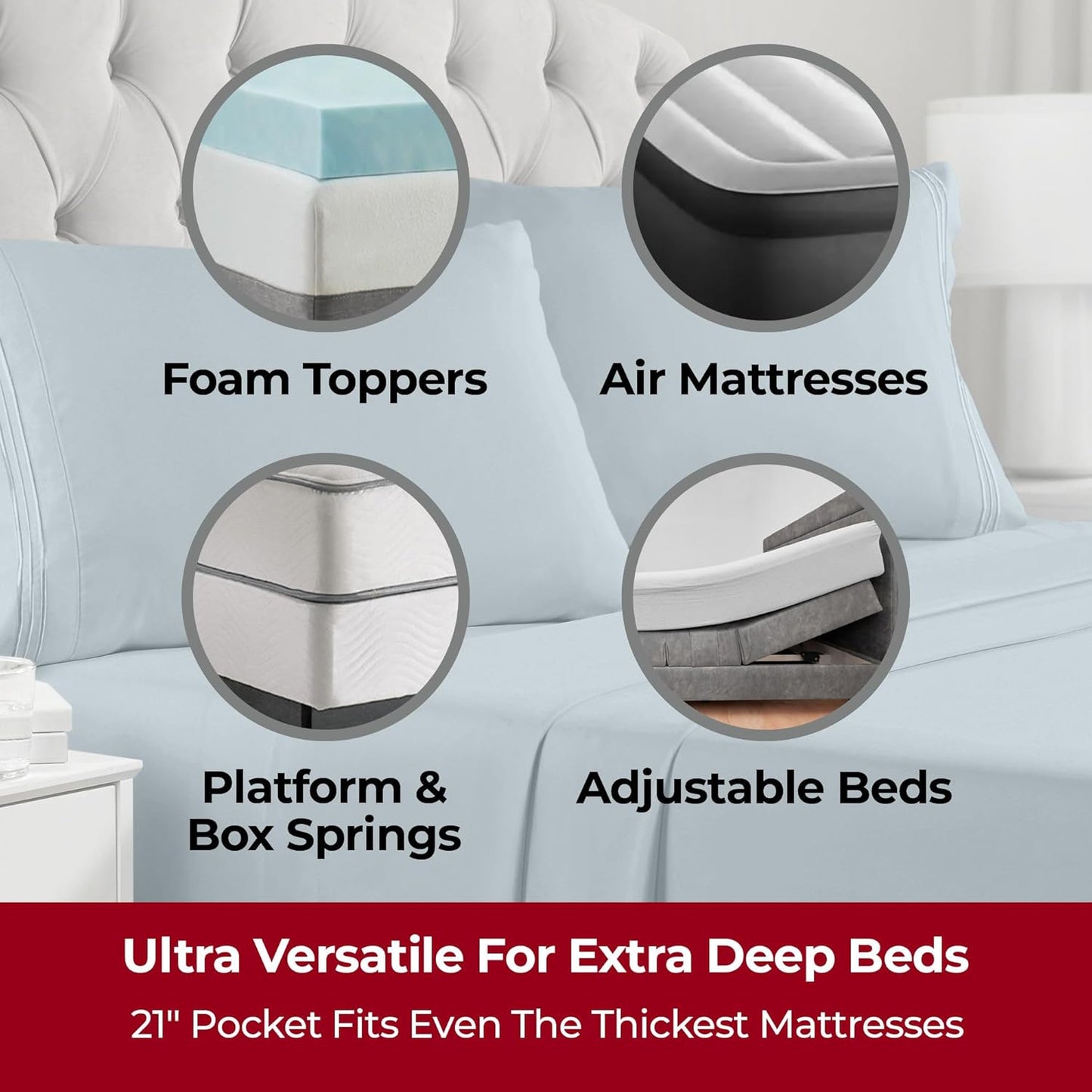 Mellanni Extra Deep California King Sheets - 4 PC Iconic Collection Bedding - Hotel Luxury, Ultra Soft, Cooling Bed Sheets - Wrinkle, Fade, Stain Resistant (Cal King, Spa Blue)