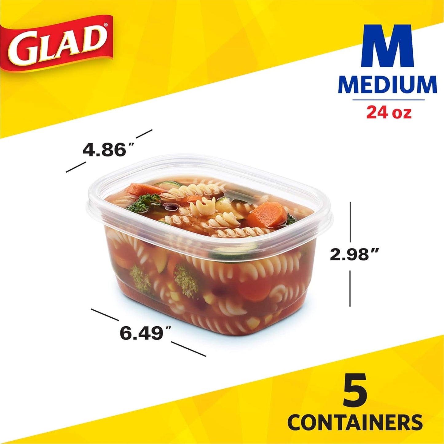 Glad Soup & Salad Food Storage Containers, Medium Rectangle (24 Oz) - (Pack of 6, 30 Count) | Strong and Durable Food Containers from Glad for Everyday Use | 24 Oz Food Storage Containers