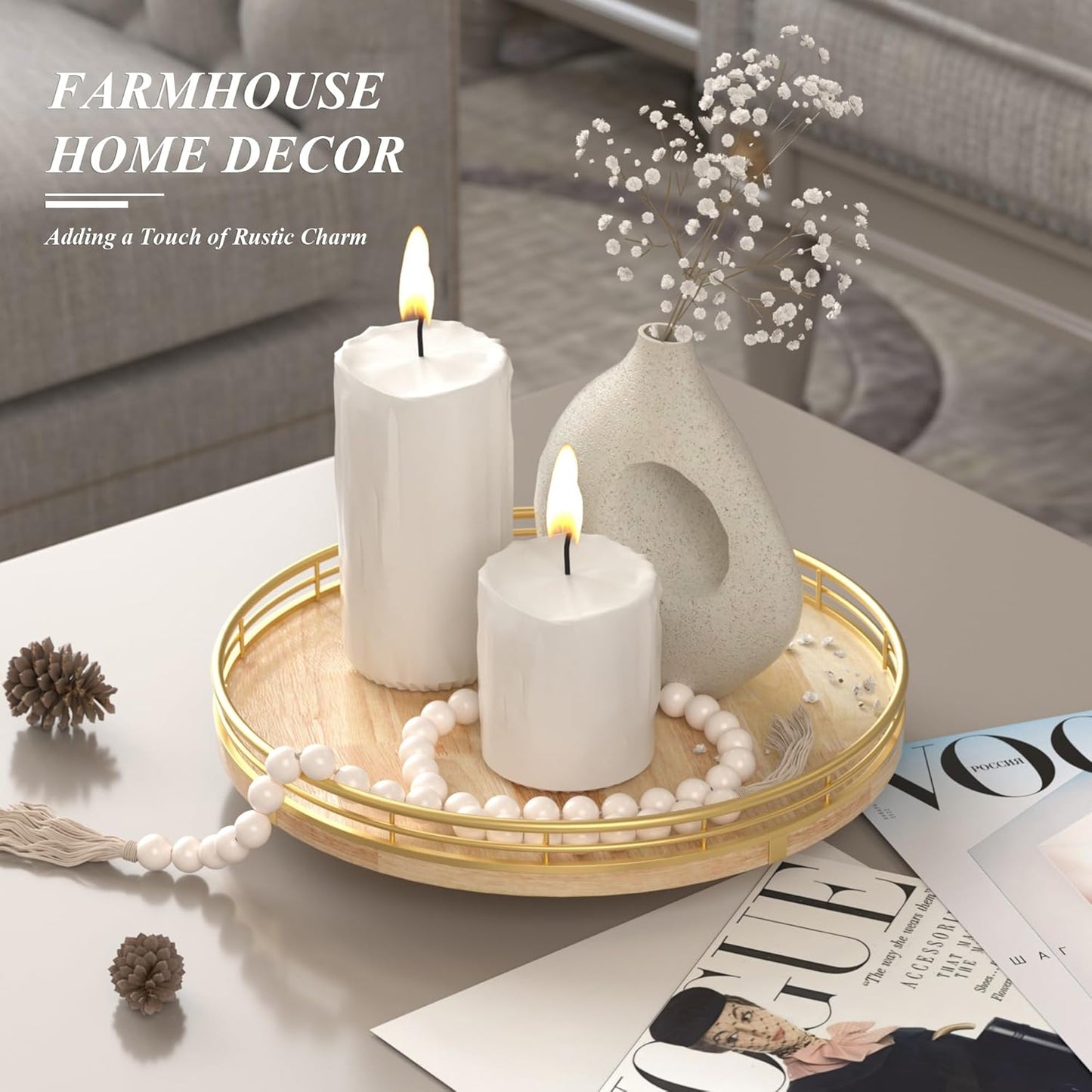 Farmhouse Oak 10" Lazy Susan Turntable Organizer for Cabinet, Round Wooden Lazy Susan Organization and Storage for Dining Table, Pantry, Kitchen, Countertop, Cupboard,Home Decor