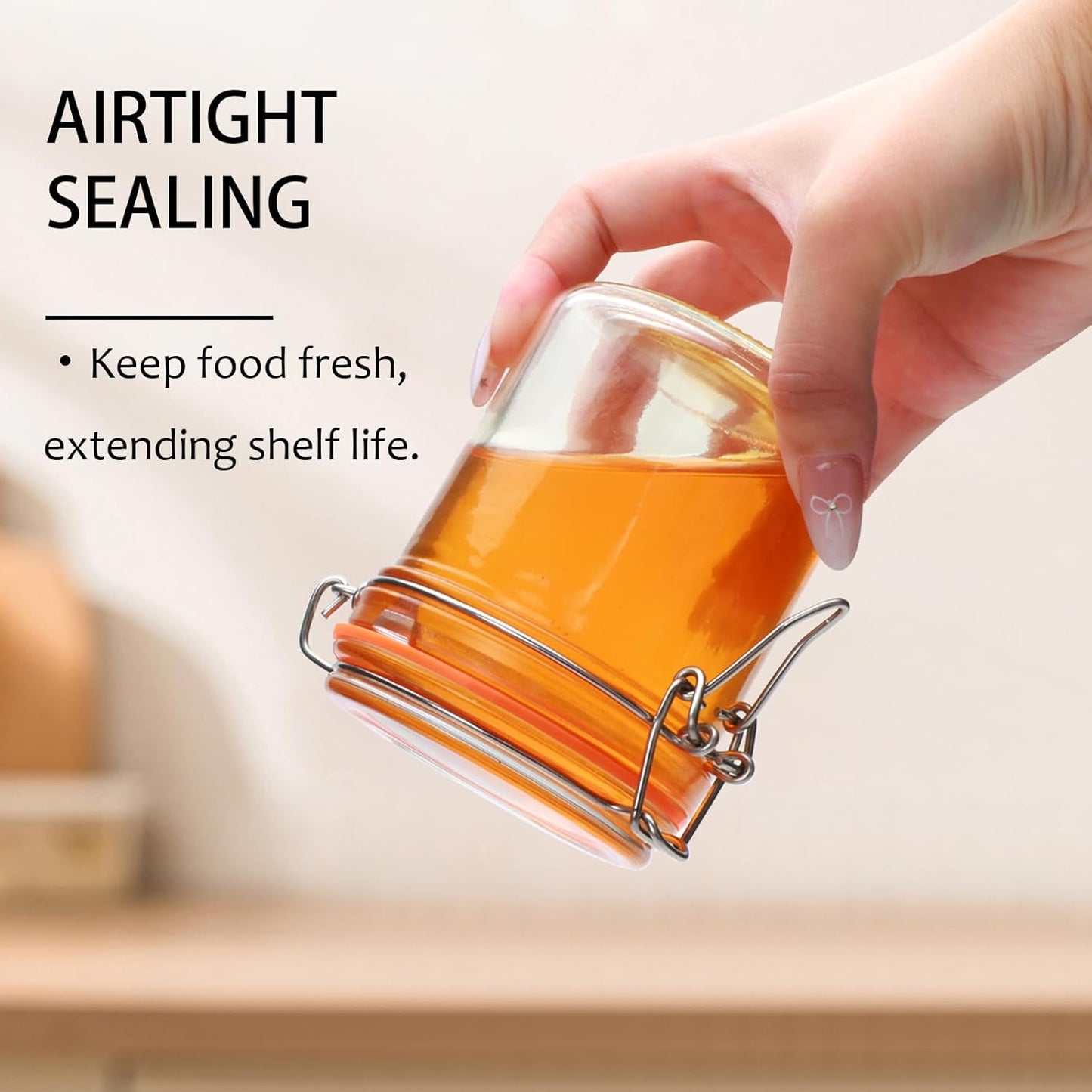 8 oz Small Airtight Glass Jars with Lids,Glass Food Storage Canisters with Lids, Mini Airtight Storage Container for Kitchen Canning, Spice, Honey, Nuts, Snacks, Flour, Set of 6