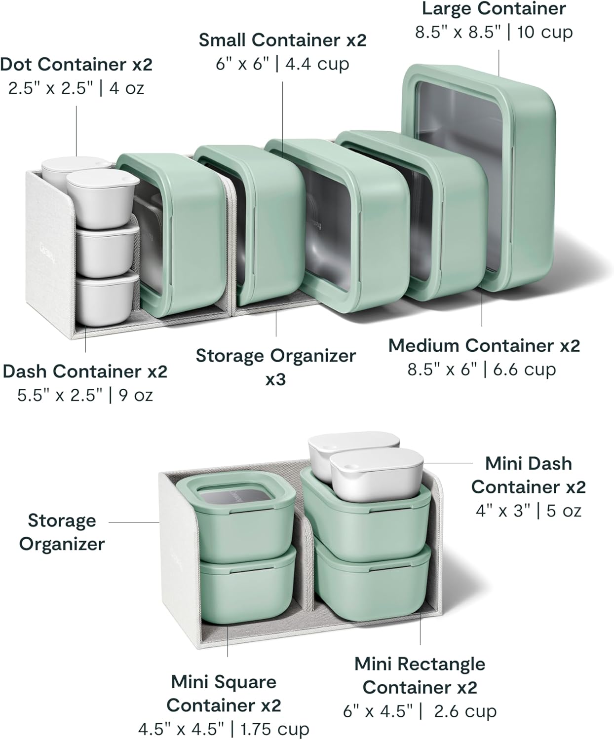 Caraway 25pc Glass Food Storage Set - Glass Storage Containers for Food - Non-Toxic Ceramic-Coated Glass - Air Release Technology - Compact & Stackable Design - Mist