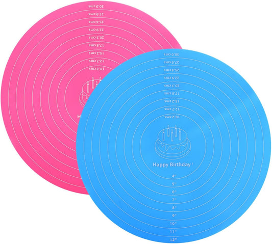 2pcs 30cm/12in Silicone Cake Mats, Round Cake Measurement Mat Non-Stick & Reusable Baking Pads for Making Cakes Macarons Pastry Cookies