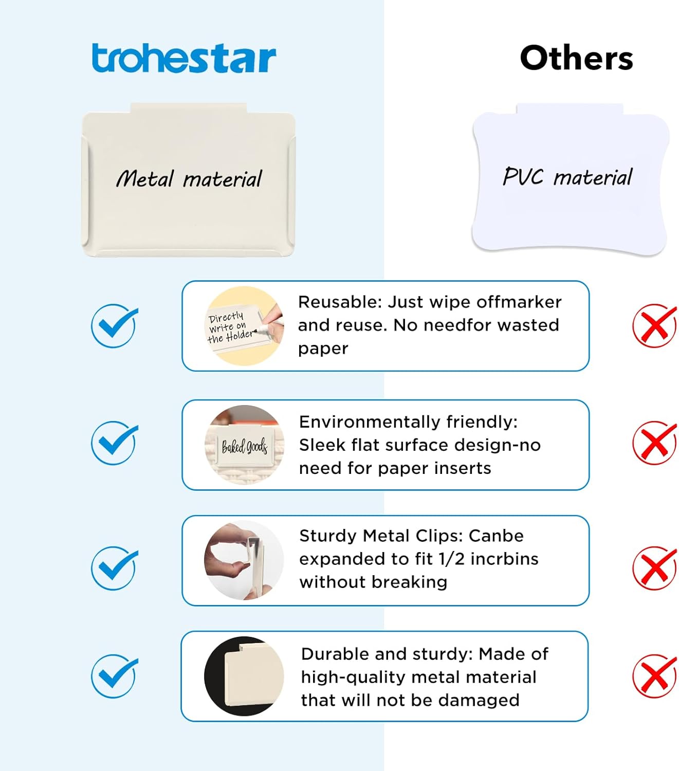 Metal Pantry Baskets Labels Clip On for Storage Bins | Edge Fold-Cream (Edge Fold-Cream, 18 Metal Label Clip)