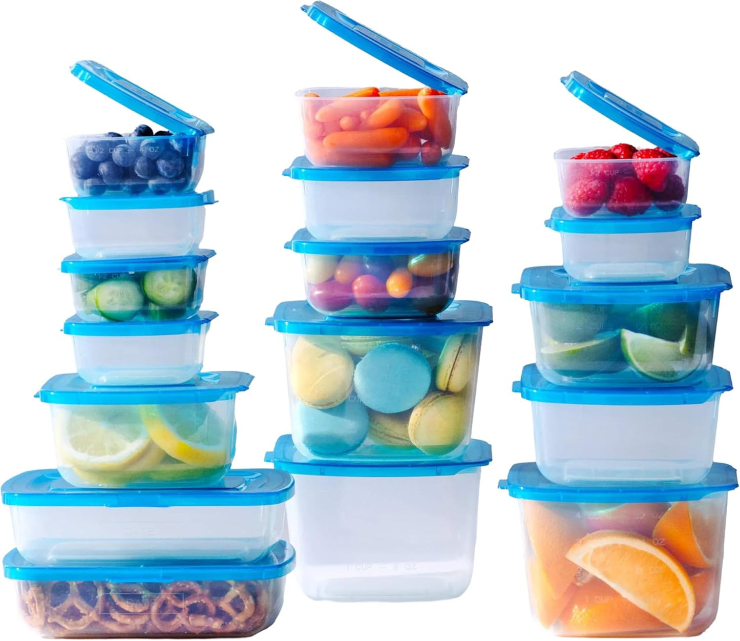 Premium Attached Food Storage Containers, Permanently Attached Plastic Lid, Never Lose & Space Saving Organization (17 Pack)