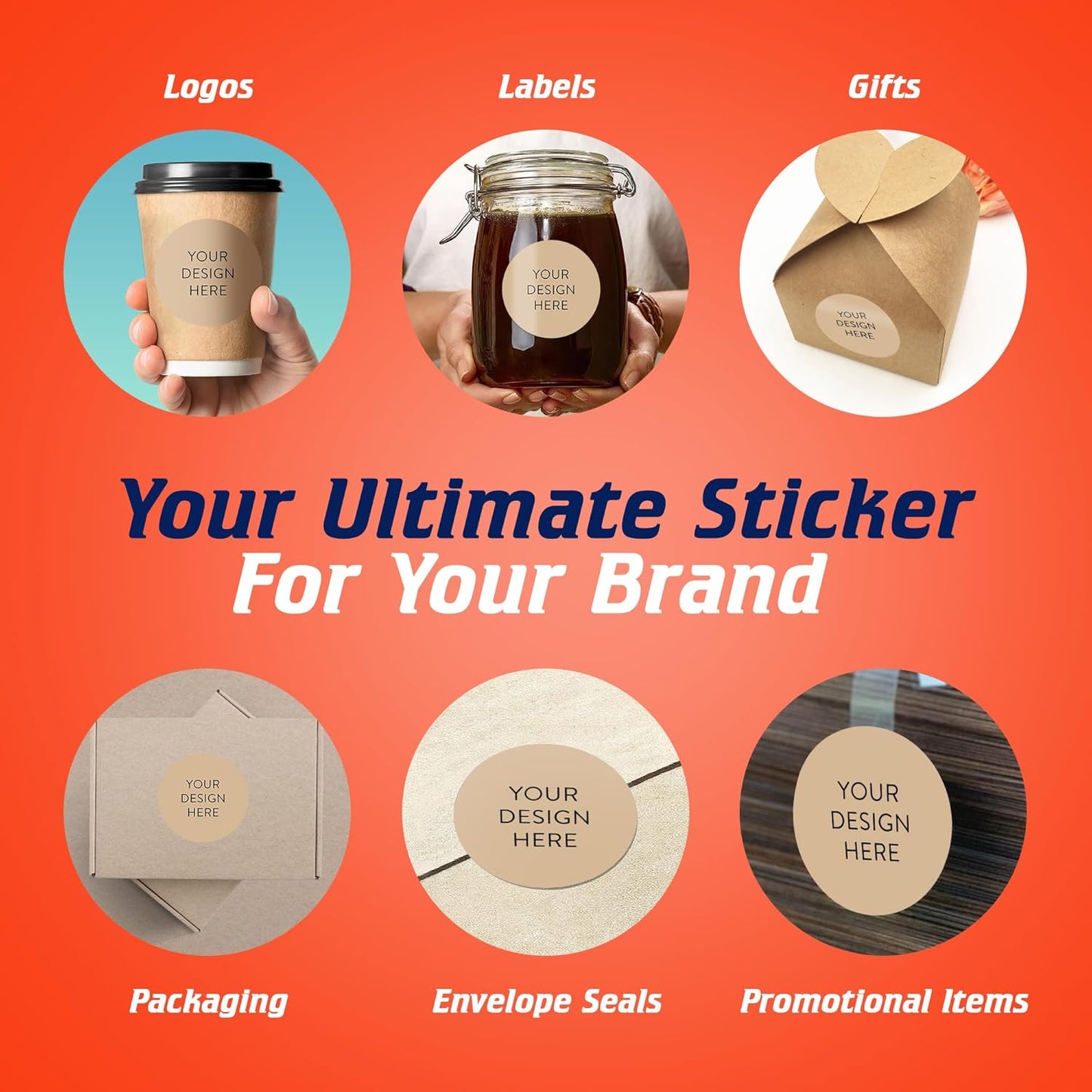 100 Custom Vinyl Stickers - Upload Your own Image, Text, Design, Logo - Personalized Logo Labels for Handmade, Packaging, Bottle, Jars, Candle, Brand Stickers (Brown, 3x3)