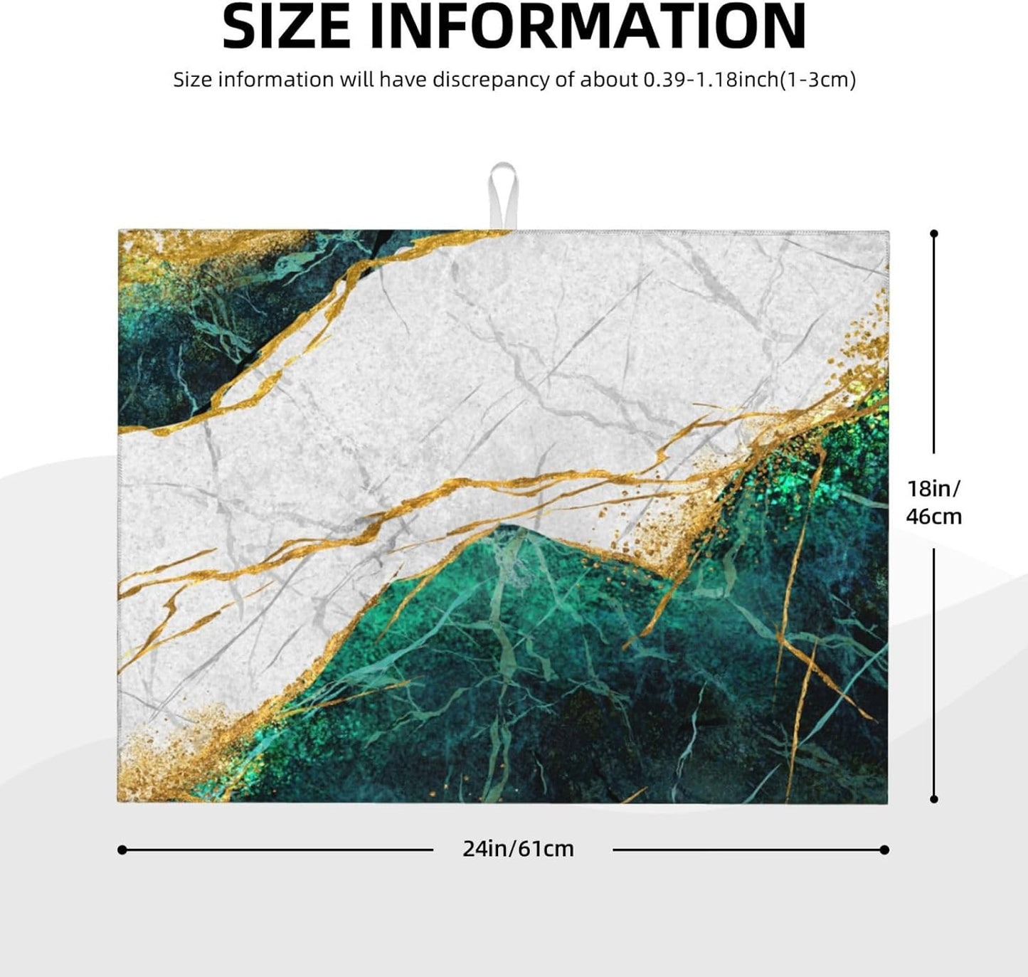 Marble Green Dish Drying Mat 18x24 for Kitchen Counter, Green White Modern Decorative Absorbent Coffee Mat Dish Drying Pad Coffee Bar Dish Drainer Rack Mat Drainer Mat