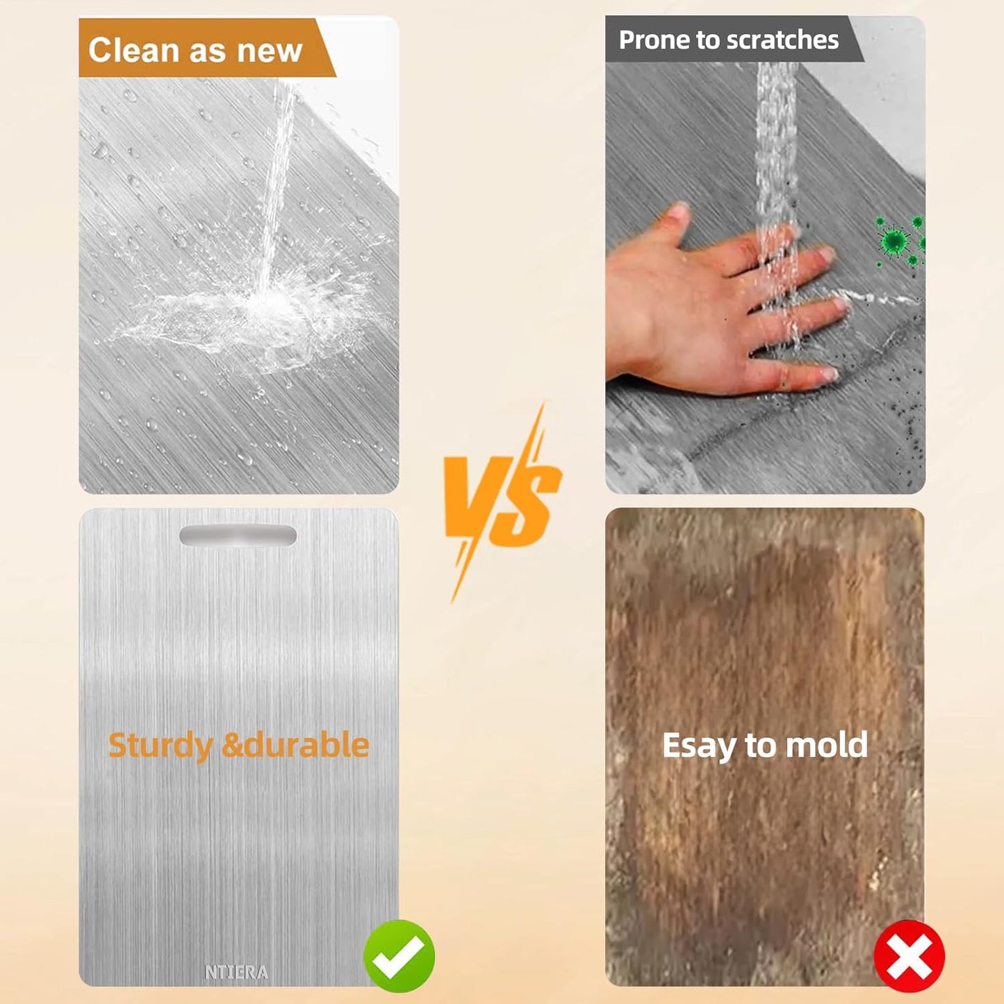 New Titanium Cutting Board-Stainless Steel Cutting Boards for kitchen,Double-Sided Food Grade Non Toxic Cutting Board,Chopping Boards Necessities for Home Outdoor Camping Meal Prep,Easy to Clean(XL)