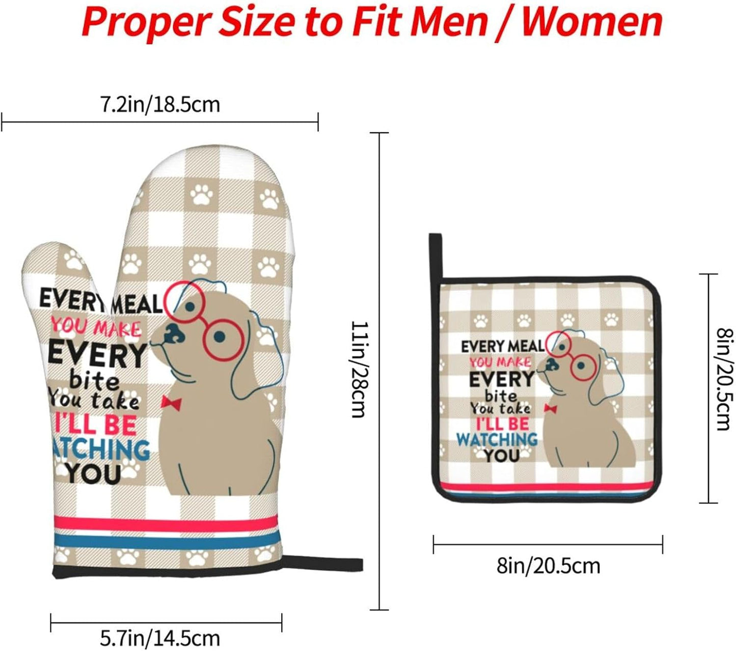 Funny Dog Oven Mitts and Pot Holders Sets of 3 Heat Resistant Hot Pads Cute Oven Gloves for Cooking Grilling Baking Kitchen Decor, Kitchen Gifts for Cooks Baker Cooking Lover Women