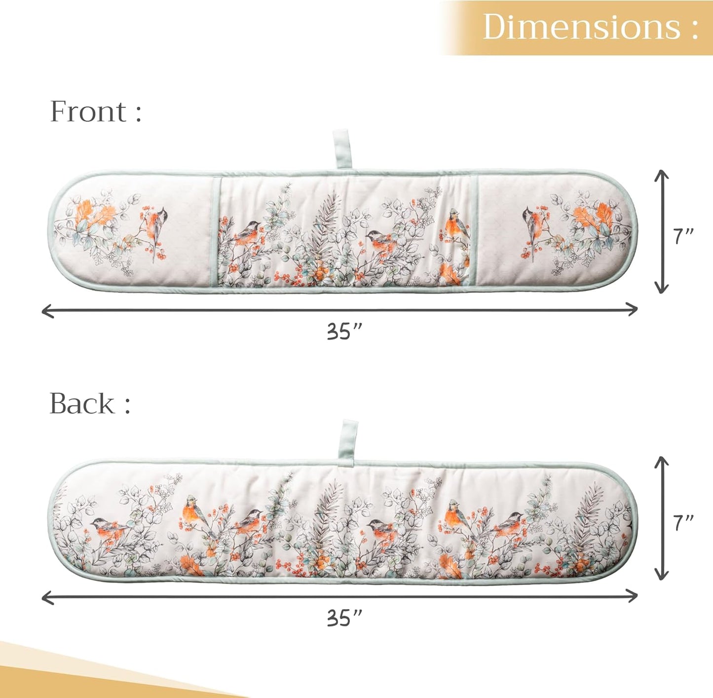 Maison d' Hermine Double Oven Mitt 100% Cotton Heat Resistant Cooking Gloves with Loop, Baking Barbeque, Handling Hot Pan, Whitish Shabby Chique - Thanksgiving/Christmas (7 Inch x 35 Inch)