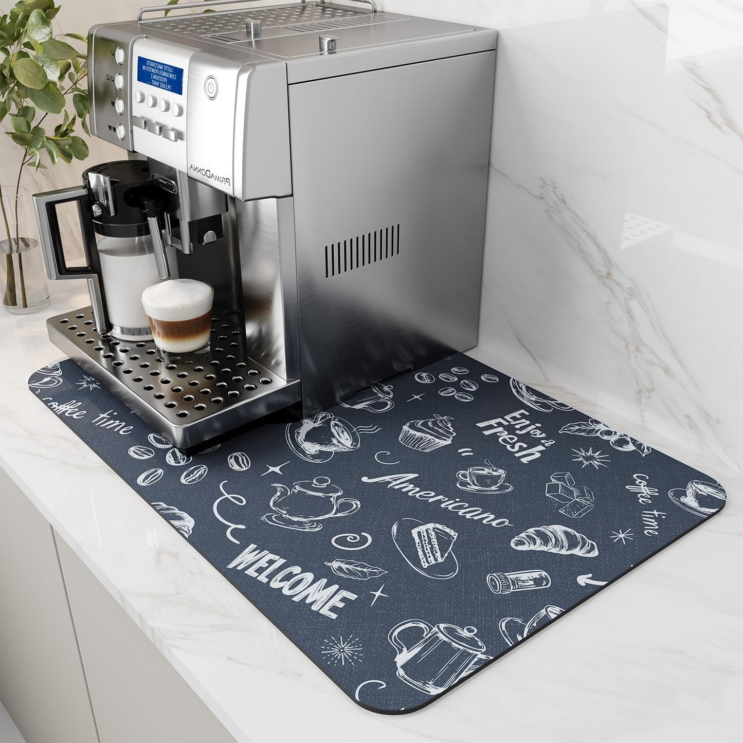 AMOAMI Coffee Mat Hide Stain Rubber Backed Absorbent Dish Drying Mat for Kitchen Counter - Fits Under Coffee Maker & Espresso Machine (12x19,DUST BLUE)