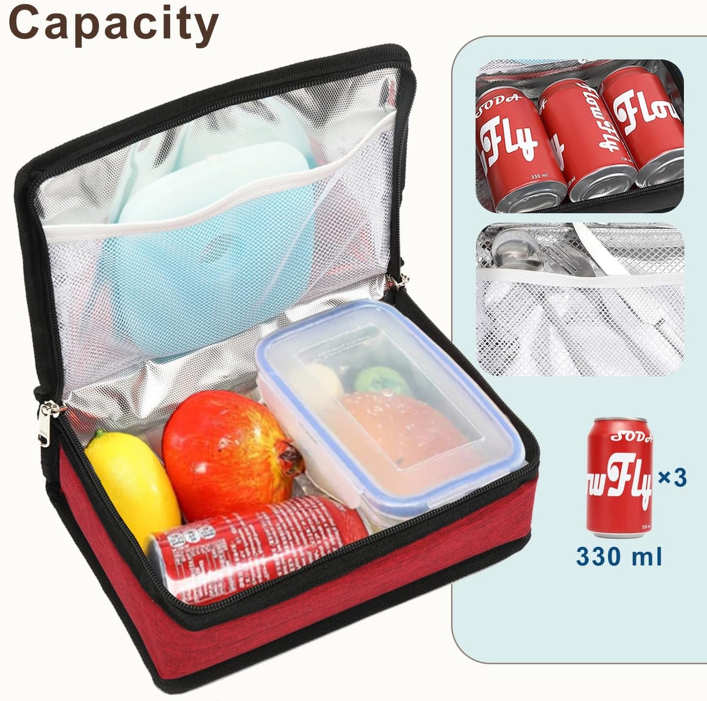 FlowFly Small Insulated Lunch box Portable Soft Bag Mini Cooler Thermal Meal Tote Kit with Handle for Work & School, Red