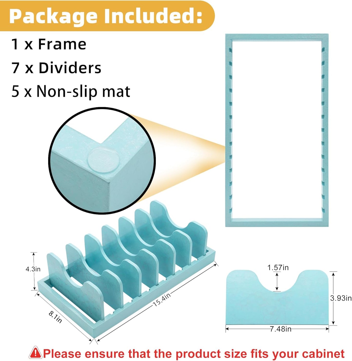 MinBoo Bamboo Pot Lid Organizer Pot Lid Holder, Pot and Pan Organizer Drawer Organizer for Pot Lids, Pans, Dinner Plates, Reusable Containers in Cabinet Storage,Blue