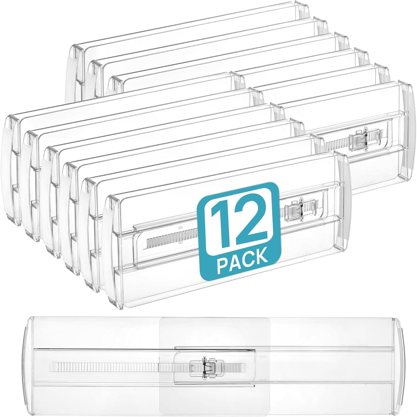 Vtopmart 12 Pack Drawer Dividers for Clothes, 4" High 10.2"-16.6" Adjustable Expandable Dresser Drawer Organizer, Clear Plastic Separators for Dresser, Baby Clothing, Underwear, Cosmetic, Toiletries
