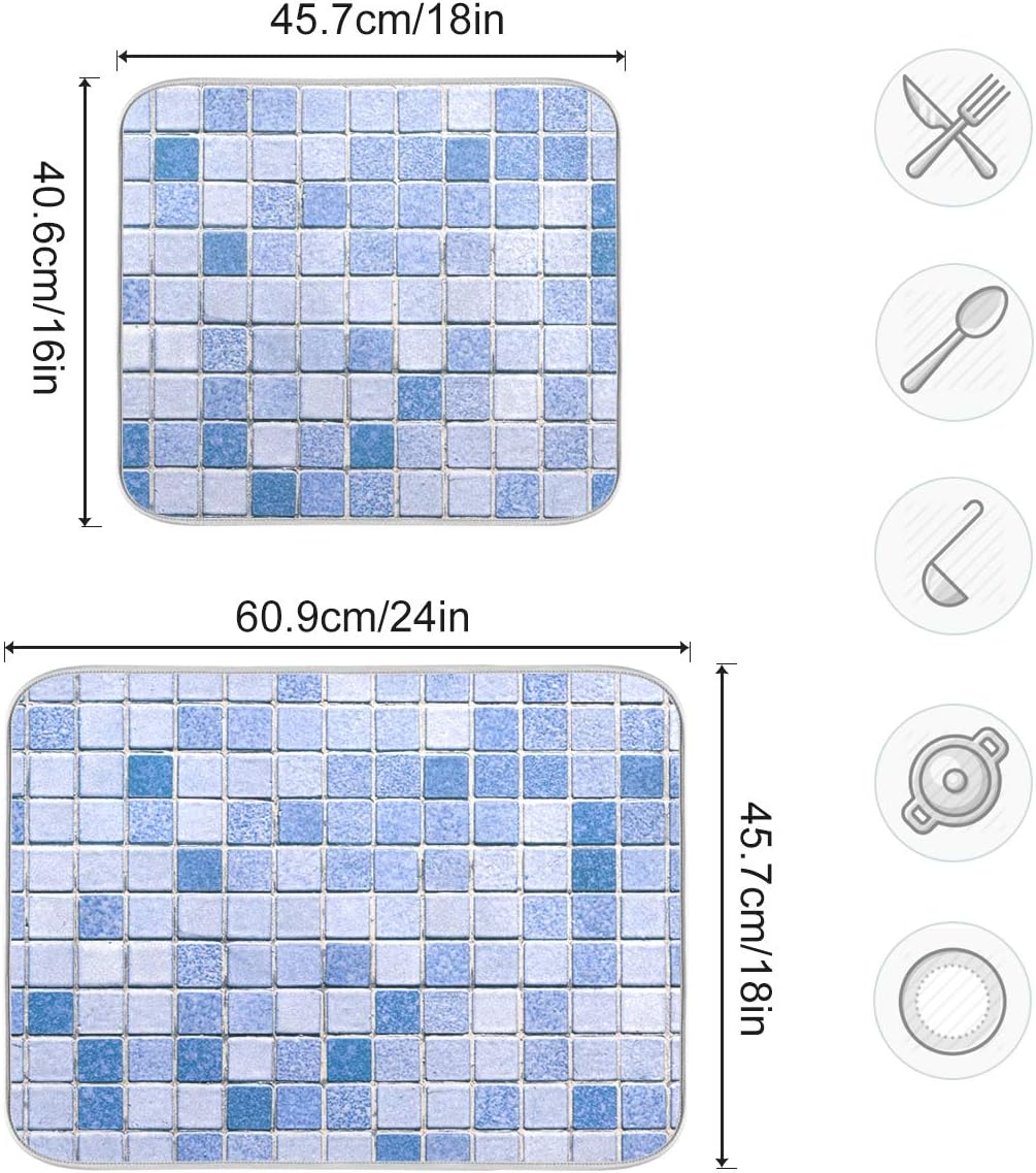 Super Absorbent Dish Drying Mat, Microfiber Fast-Drying Dish Mat, 24" x 18", Kitchen Dish Drying Pad Mosaic Pattern…