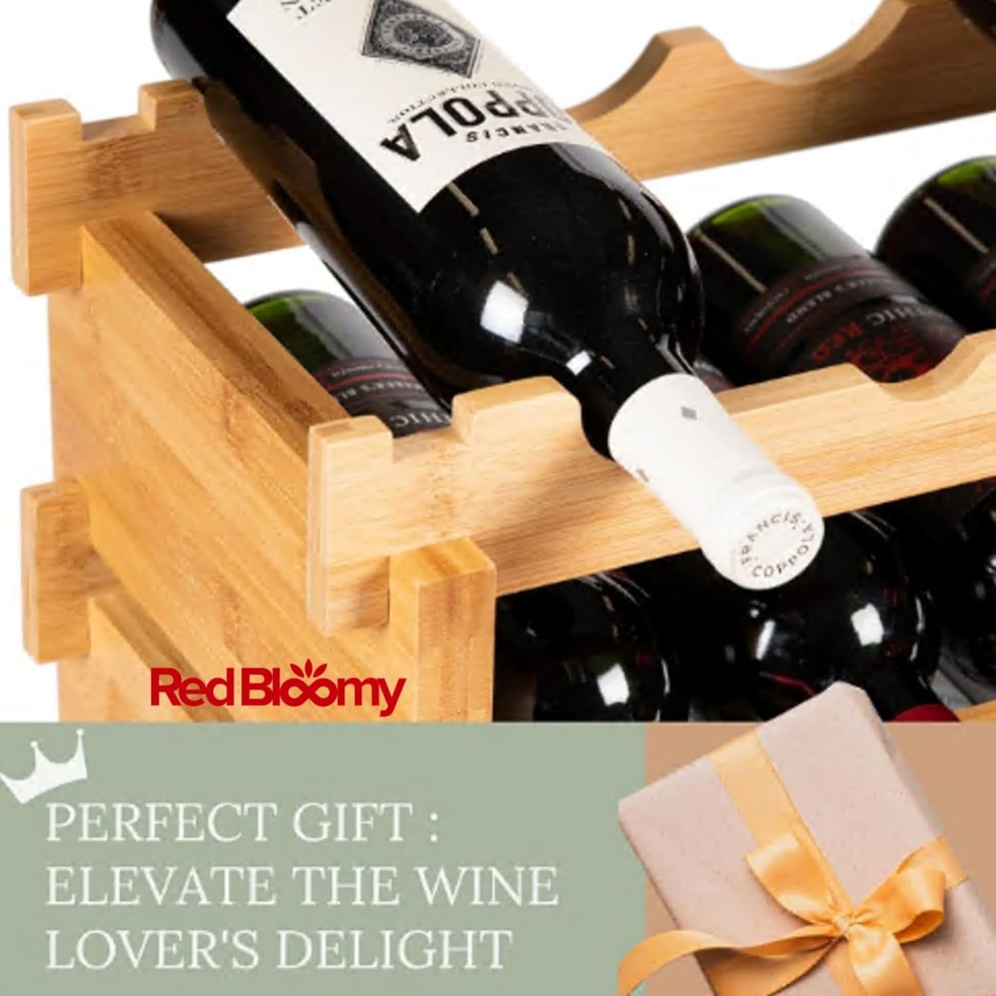 Stackable Bamboo Wine Rack for 72 Bottle, 8-Tier and Sturdy, Free Standing, Modular Wine Storage, Wine Bottle Storage for Cellar, Kitchen and Dining Room (9 Bottle)