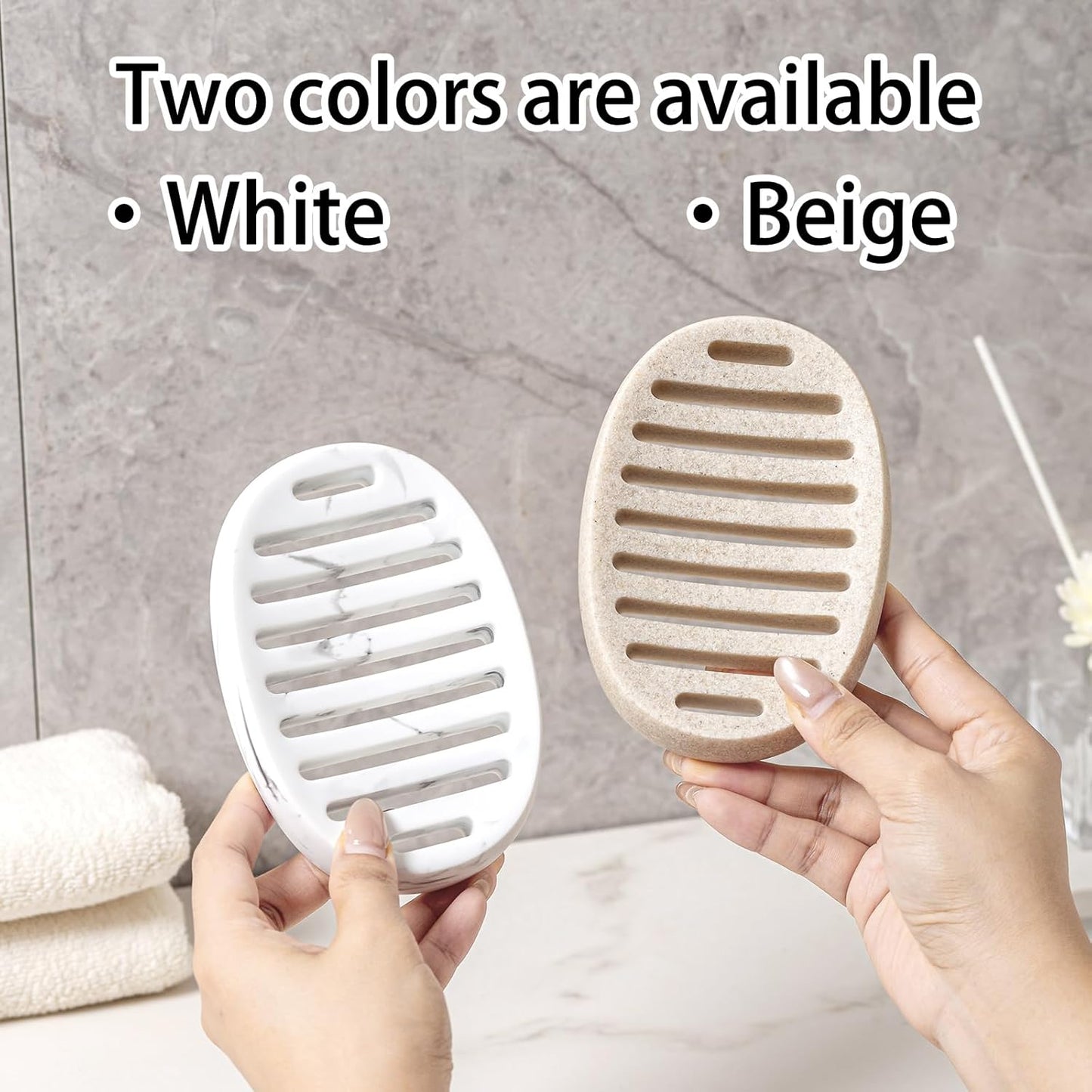 Soap Dish, Self Draining Bar Soap Holders, Oval Soap Saver Spone Holder Tray for Shower Bathroom Sink Countertop Kitchen Bathtub (White)