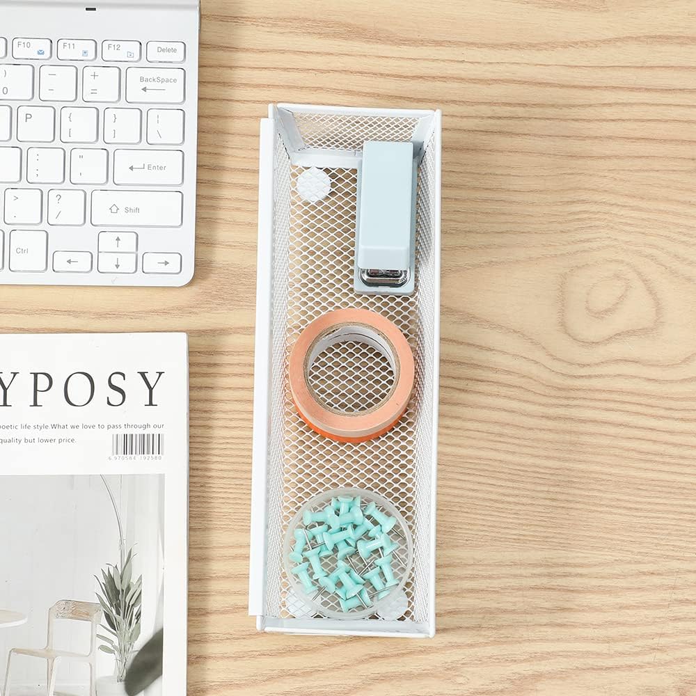 Mesh Tray Kitchen Drawer Utensil Cutlery Tray Office Supplies with Inter-locking Arm Drawer Dividers Organizer for Silverware, Flatware, Home,Office, School,Bedroom(9＂X3＂6pack) White