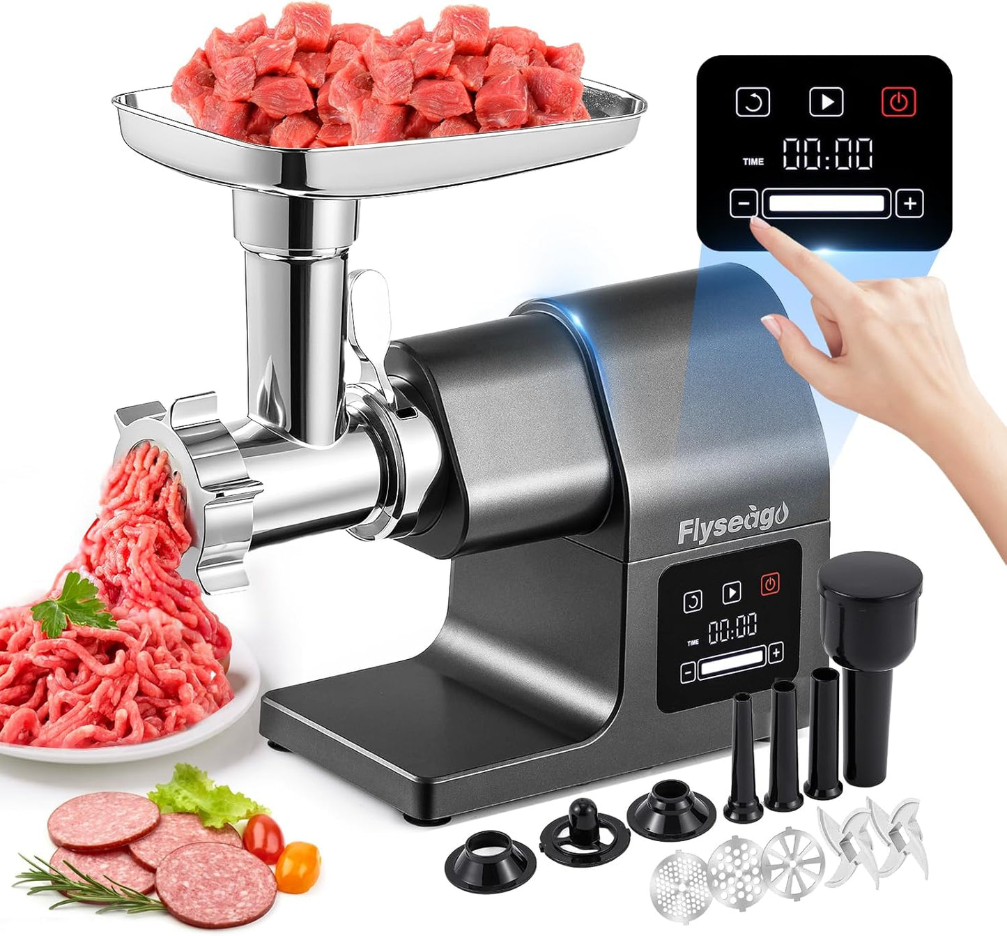 Meat Grinder Electric 3200w Digital Touch Control Commercial Heavy Duty Meat Grinder and Sausage Stuffers, Kubbe Kit for Household Use & Commercial