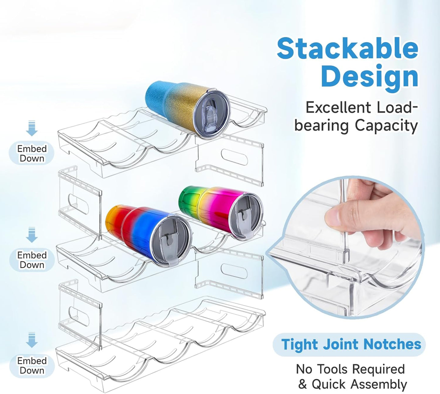 Large Compartment Water Bottle Organizer Rack,3 Pack Stackable Tumbler Storage for Kitchen Fridge Cabinet Organization and Storage,Wine/Drink/Water Bottle Storage Organizer